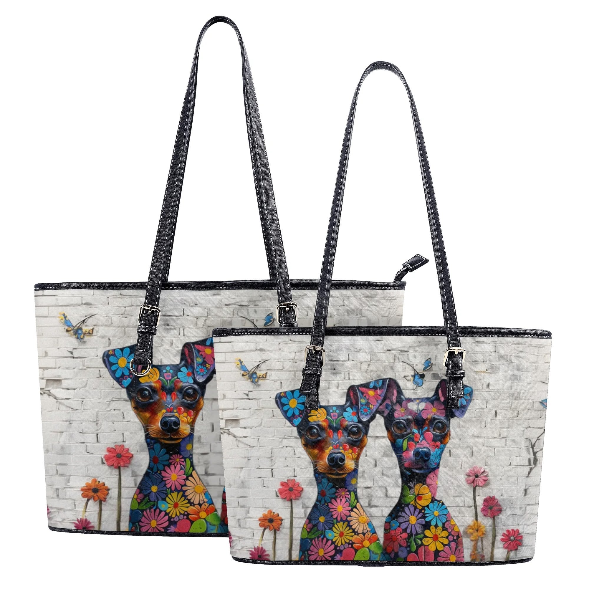 Miniature Pinscher Original Floral Dog Art Zipper Handbag - minpin-art-handbag