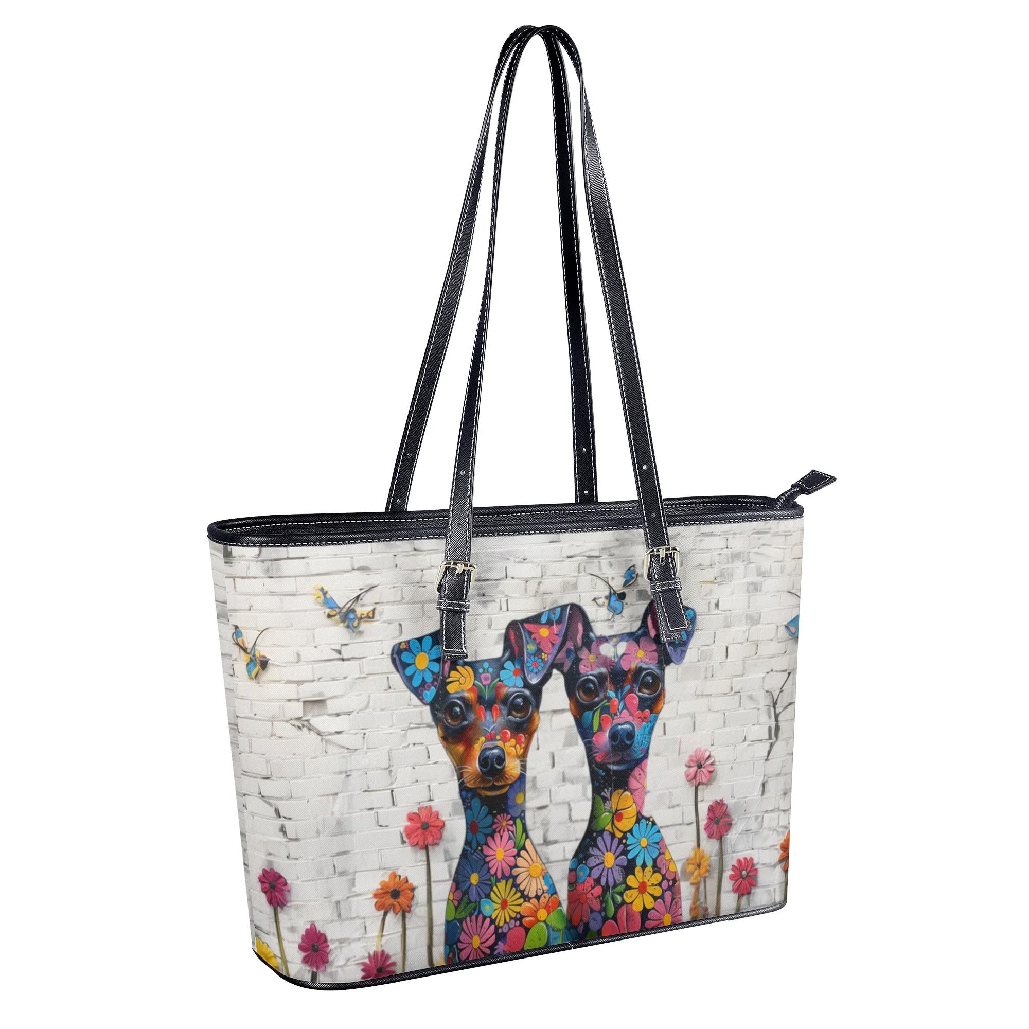 Miniature Pinscher Original Floral Dog Art Zipper Handbag - minpin-art-handbag