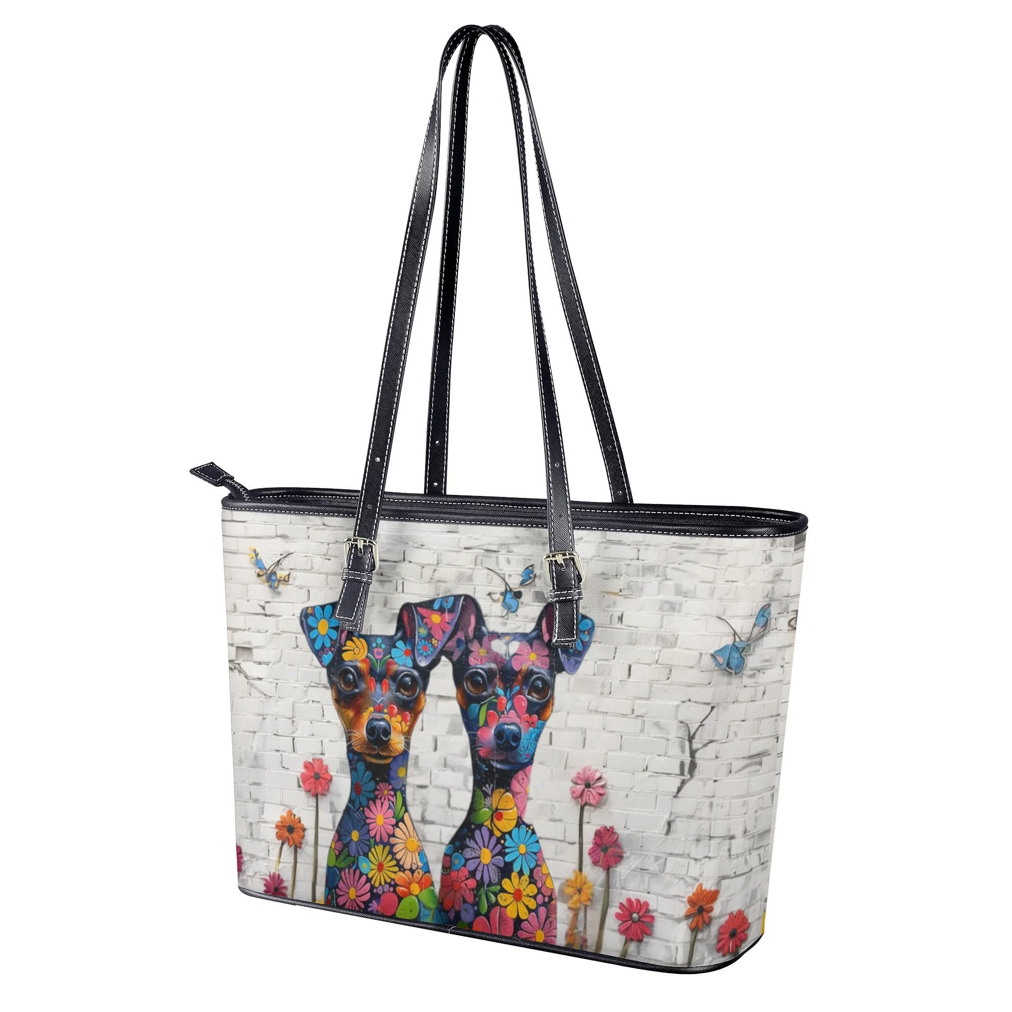 Miniature Pinscher Original Floral Dog Art Zipper Handbag - minpin-art-handbag