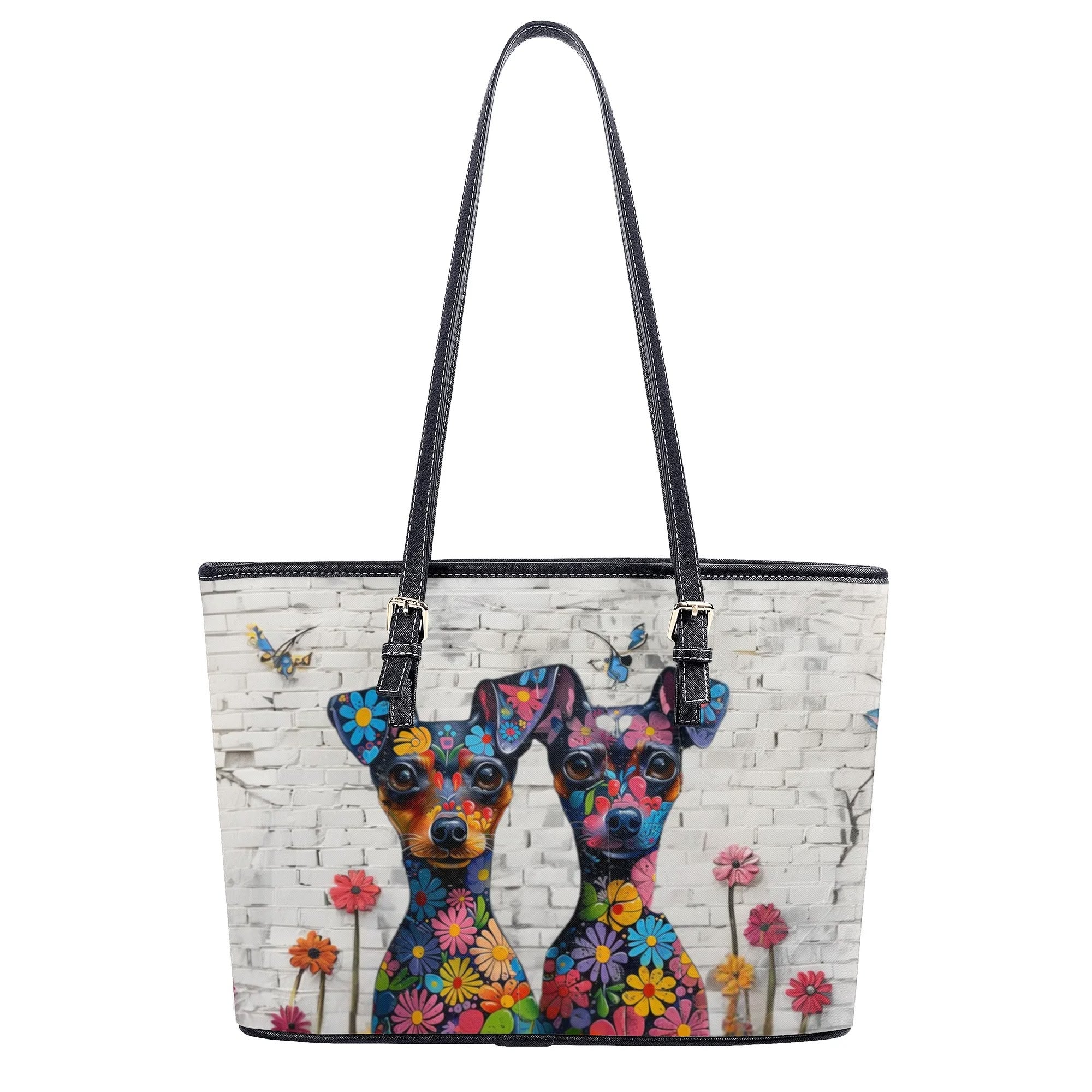 Miniature Pinscher Original Floral Dog Art Zipper Handbag - minpin-art-handbag