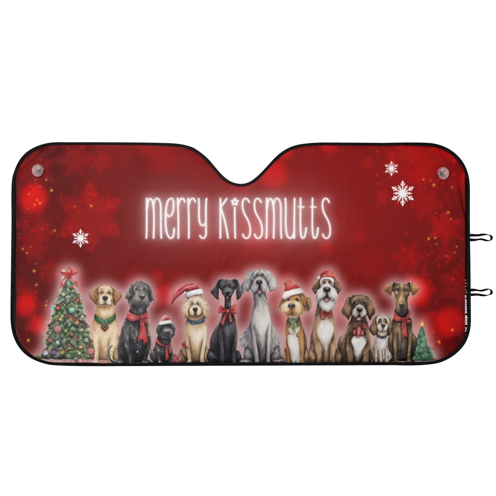 Merry KissMutts Whimsical Dog Art Red Holiday Car Sun Shade - car-sunshade-3