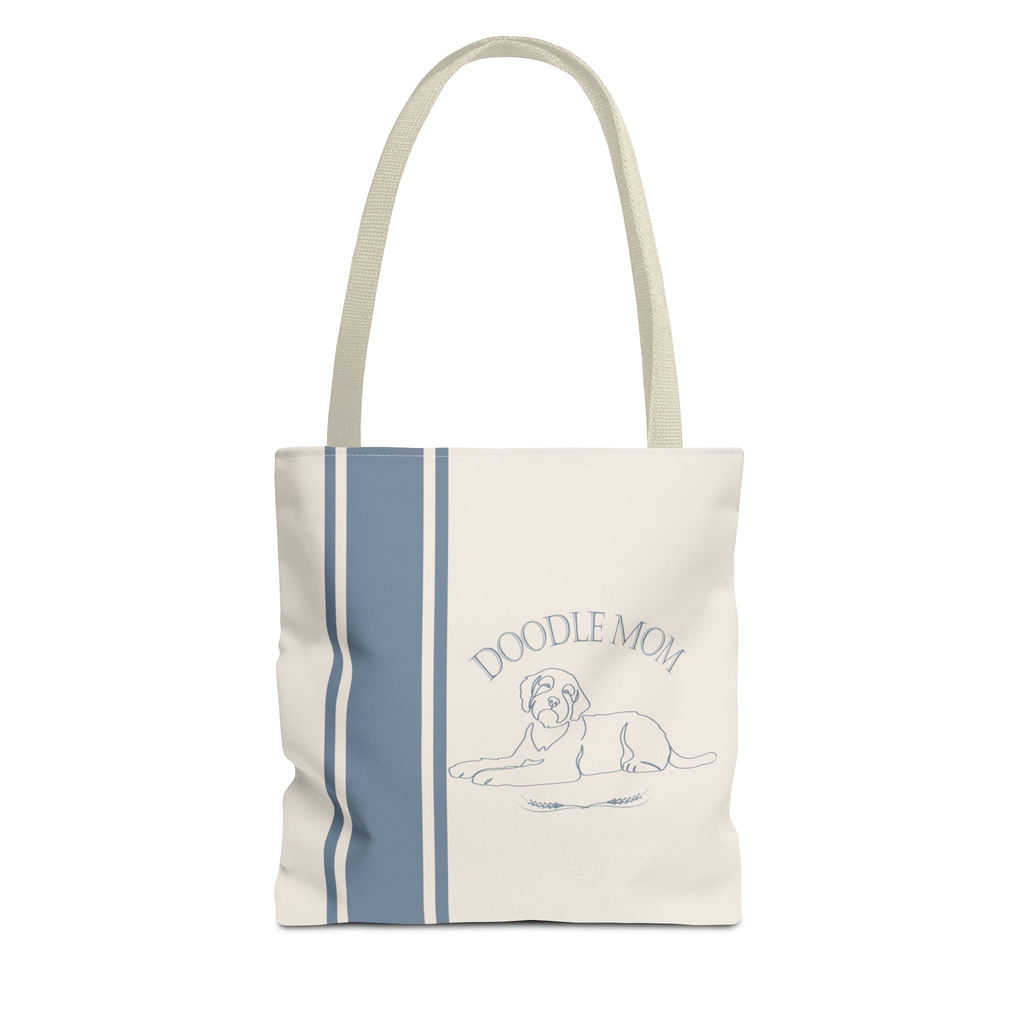 YOUR CHOICE OF BREED Dog Mom Line Art Farmhouse Stripe Design Tote - your-choice-of-breed-dog-mom-farmhouse-stripe-design-tote-bag