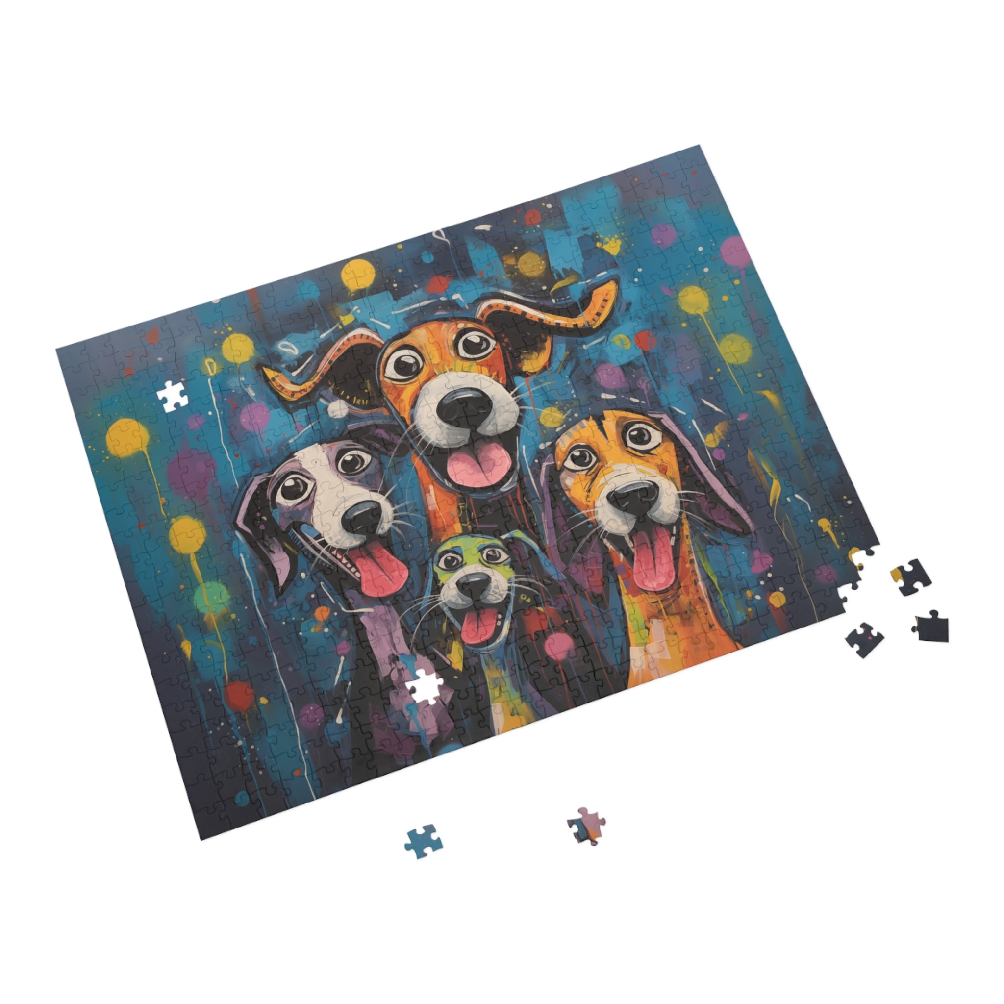 Dinner Time Happy Whimsical Original Dog Art Jigsaw Puzzle + Matching Gift Box - dinner-time-happy-funny-dog-puzzle-96-252-500-1000-piece