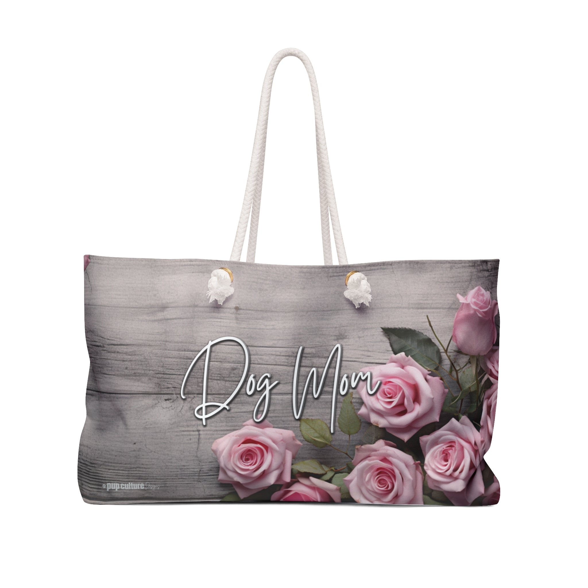 Farmhouse Rustic Pink Rose Dog Mom Weekender Large Tote - pink-rose-farmhouse-dog-mom-weekender-tote