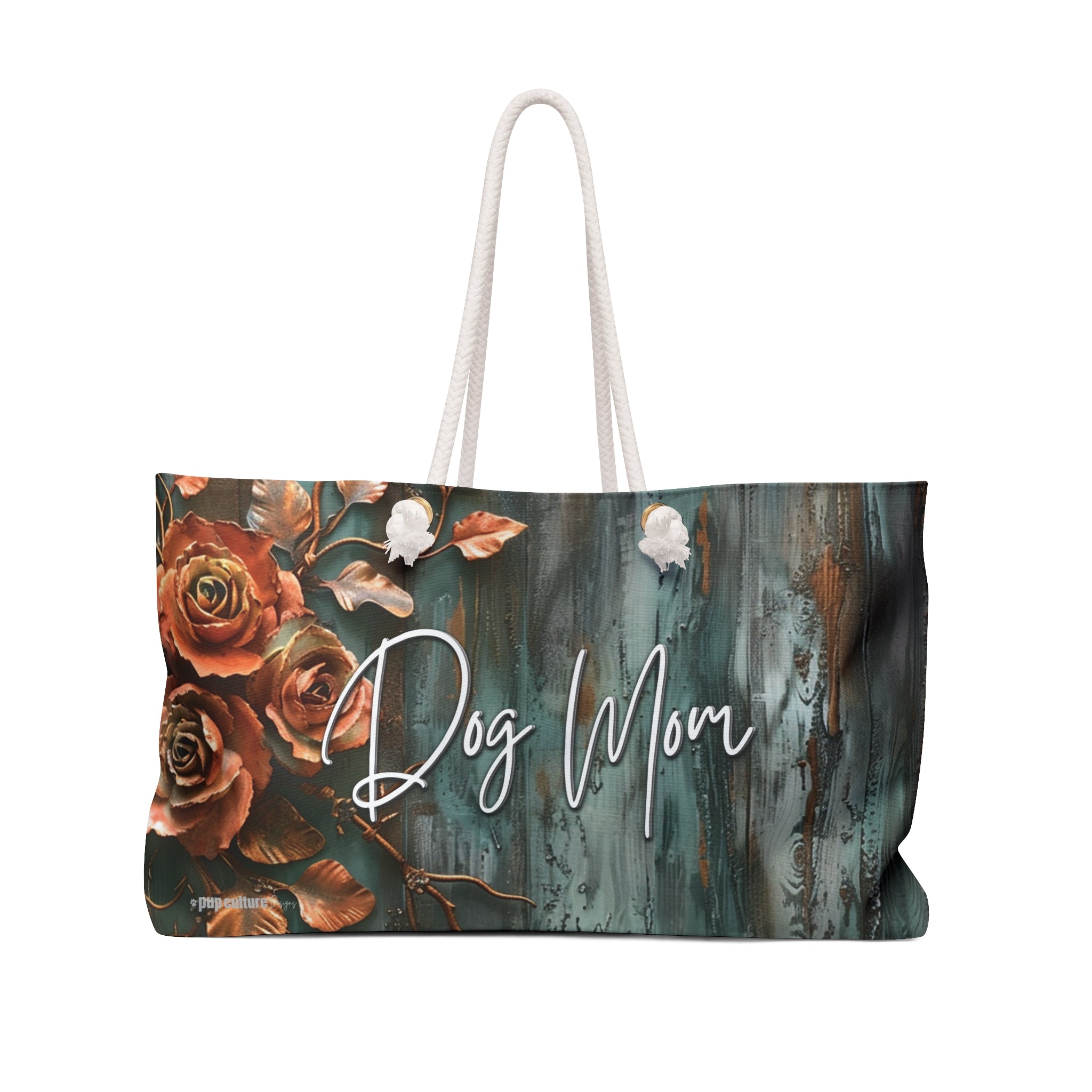 Farmhouse Patina Copper Rose Dog Mom Weekender Large Tote - patina-rose-farmhouse-dog-mom-weekender-large-tote