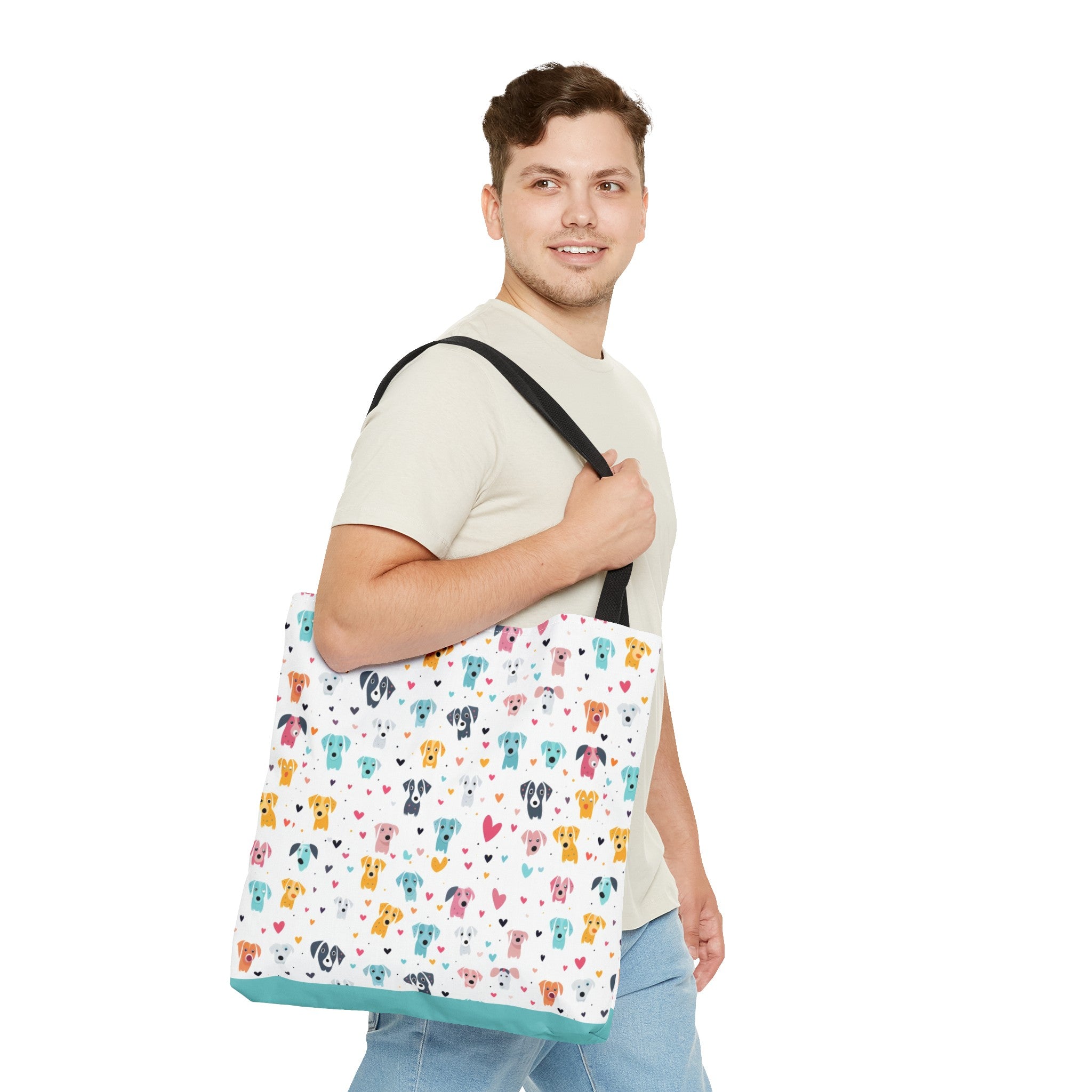 Hearts n' Pups Whimsical Dog Icon Themed Tote Bag - hearts-n-pups-whimsical-dog-icon-themed-tote-bag