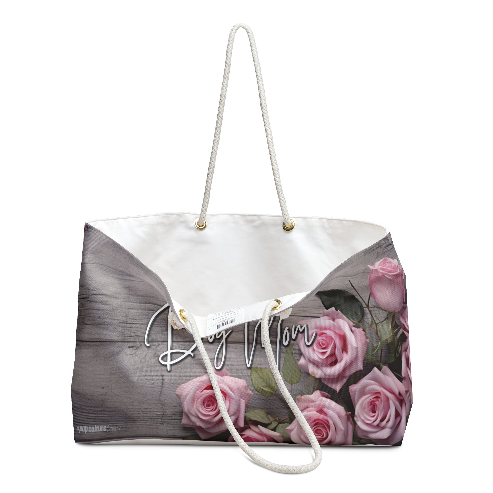 Farmhouse Rustic Pink Rose Dog Mom Weekender Large Tote - pink-rose-farmhouse-dog-mom-weekender-tote