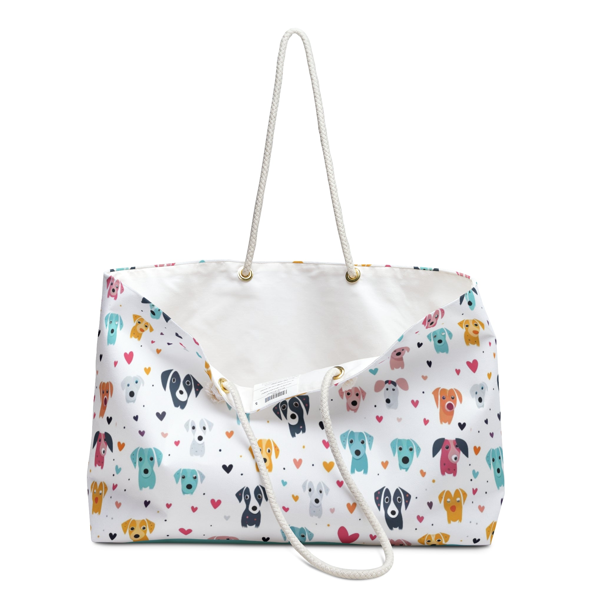 Hearts n' Pups Whimsical Dog Themed Weekender Large Tote Bag - hearts-n-pups-adorable-weekender-large-tote-bag