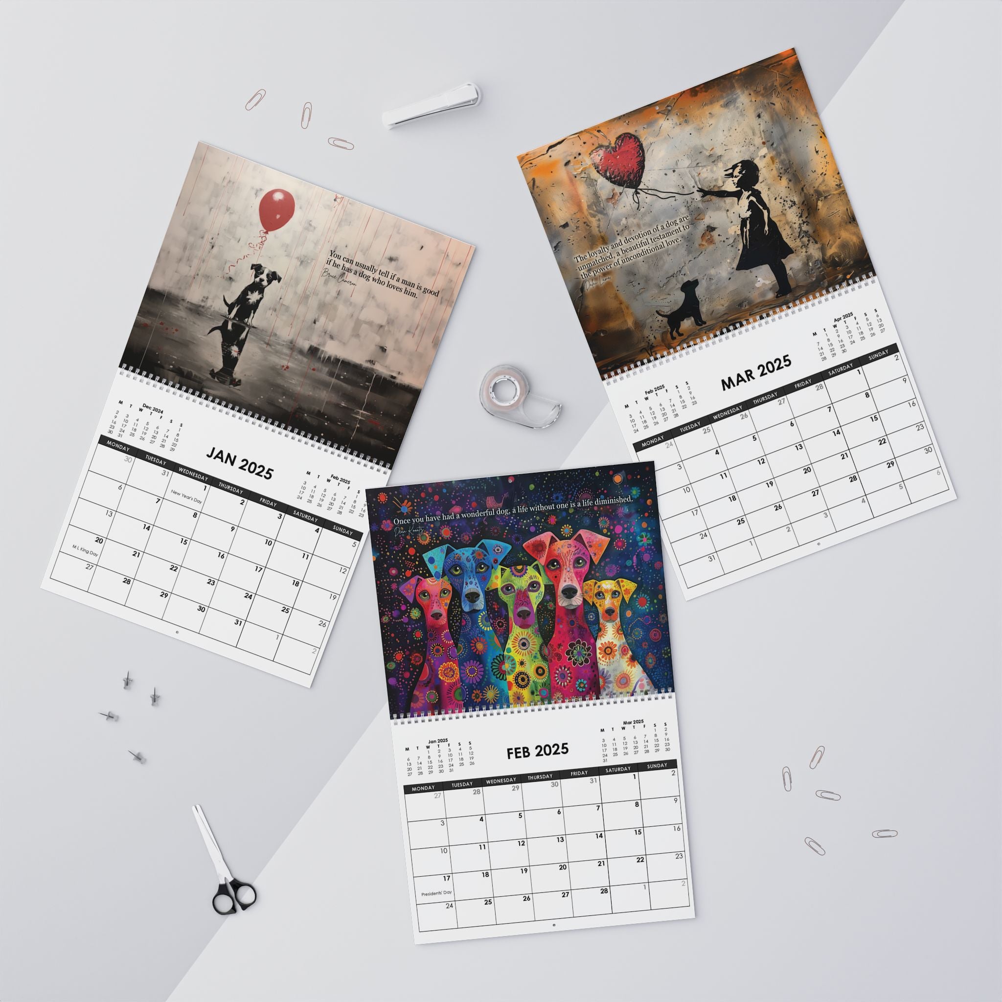 Pup Culture Designs' Own Original Dog Art Large 2025 Calendar - whimsical-dog-art-2025-calendar