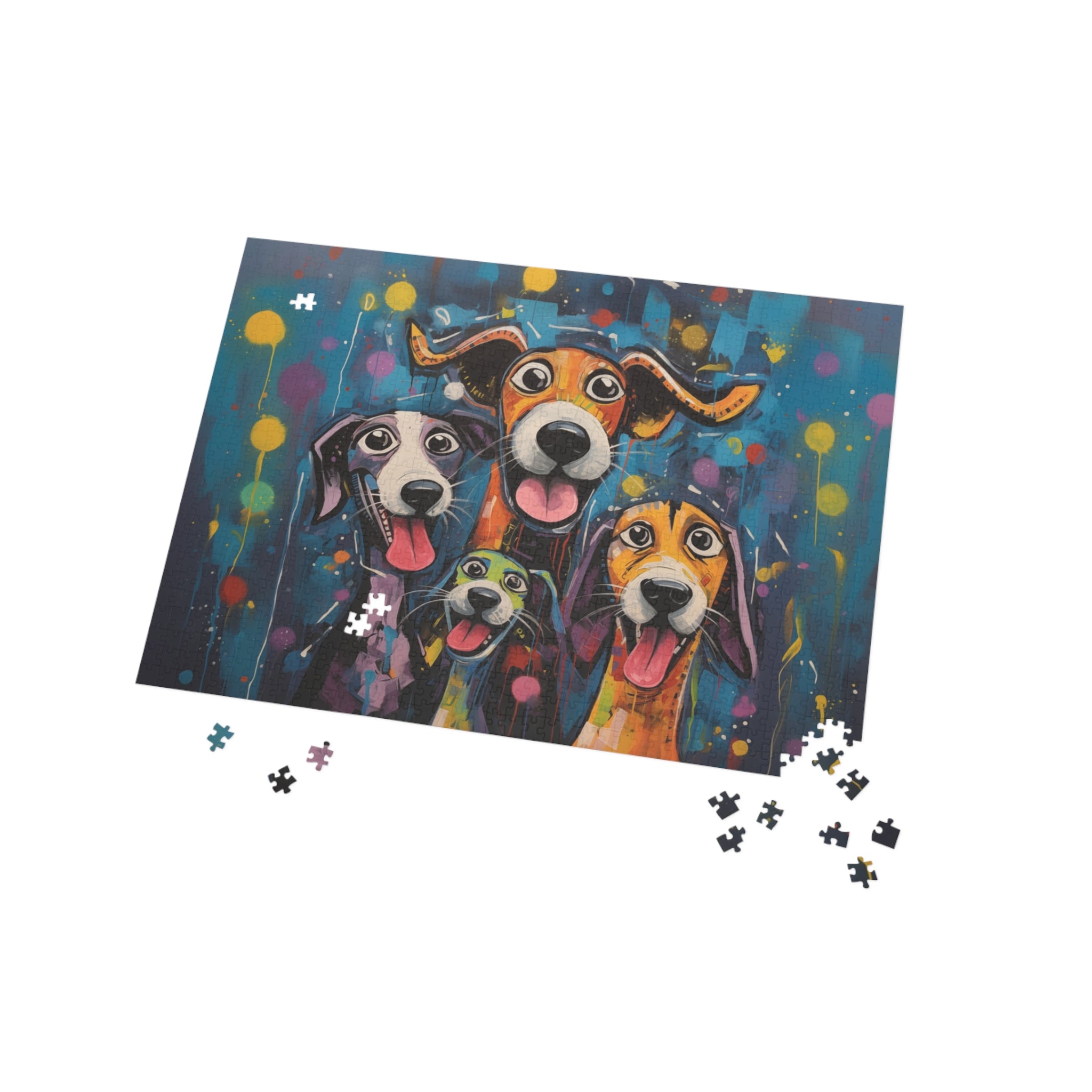 Dinner Time Happy Whimsical Original Dog Art Jigsaw Puzzle + Matching Gift Box - dinner-time-happy-funny-dog-puzzle-96-252-500-1000-piece