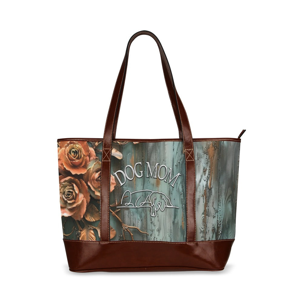 Farmhouse Patina Rose American Zipper Carry-All Faux Leather Accent Bag - farmhouse-patina-rose-american-zipper-carry-handbag