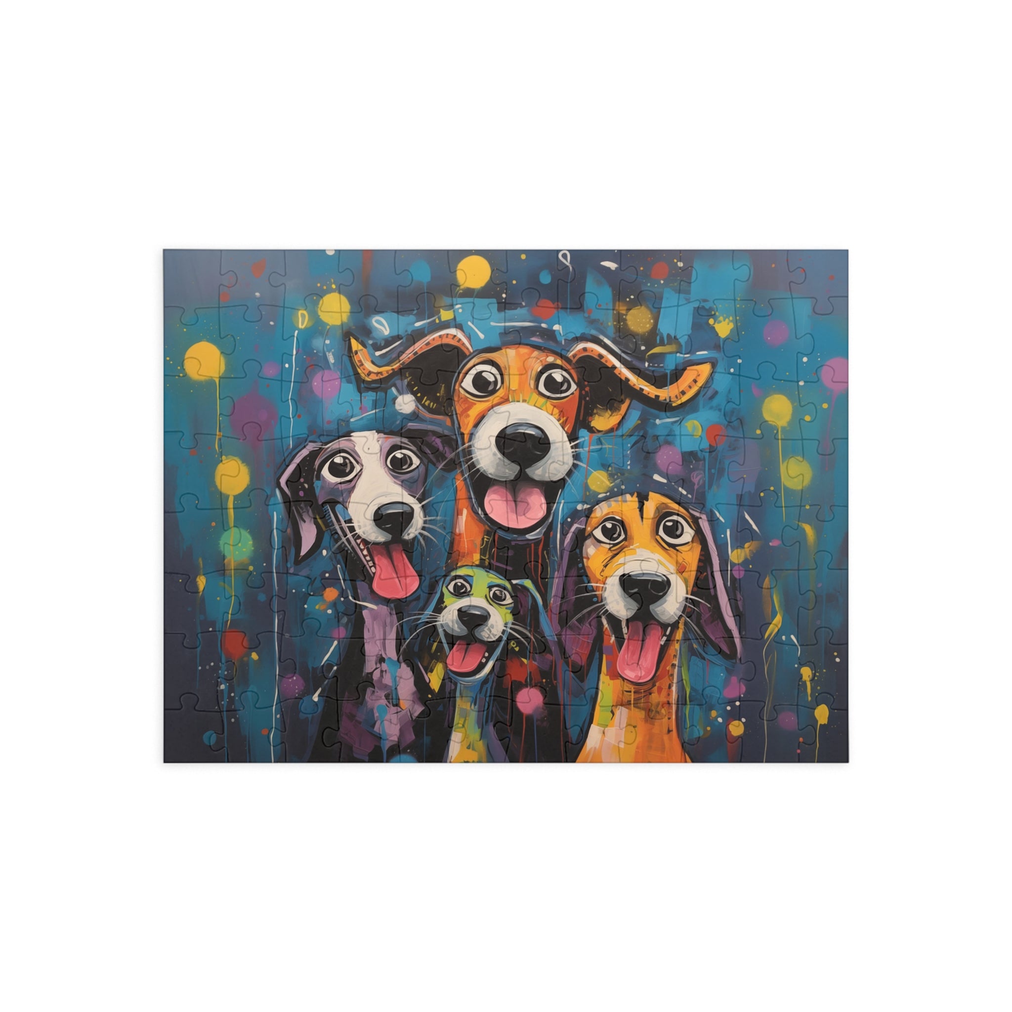 Dinner Time Happy Whimsical Original Dog Art Jigsaw Puzzle + Matching Gift Box - dinner-time-happy-funny-dog-puzzle-96-252-500-1000-piece