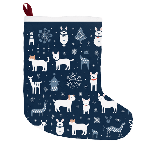 Whimsical Dog Icons Blue and White Holiday Stocking