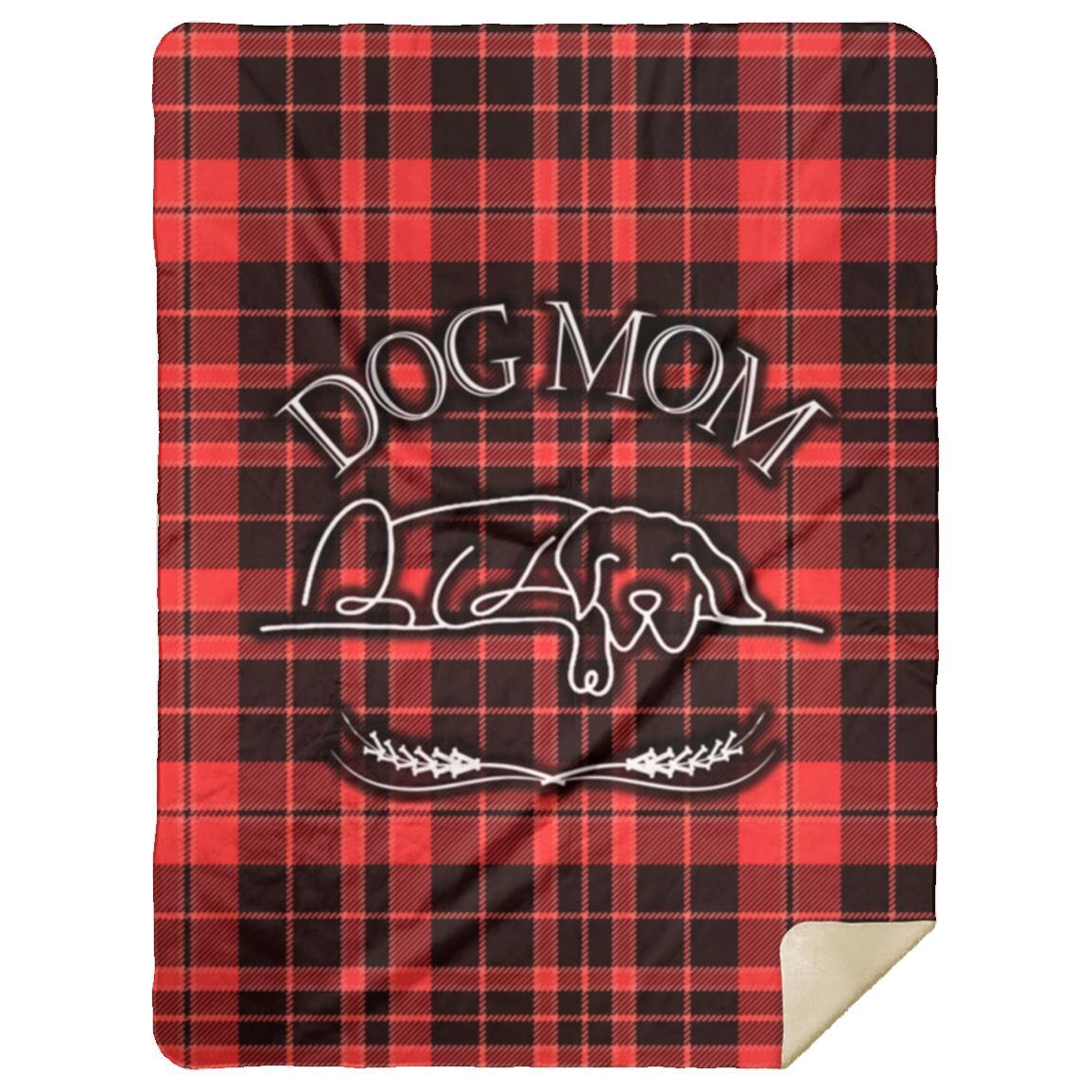 Dog Mom Red Checkered Plaid Pattern Cozy Winter Premium Sherpa Blanket - sherpa-fleece-blanket-cozy-farmhouse-plaid-red-black-dogmom-design