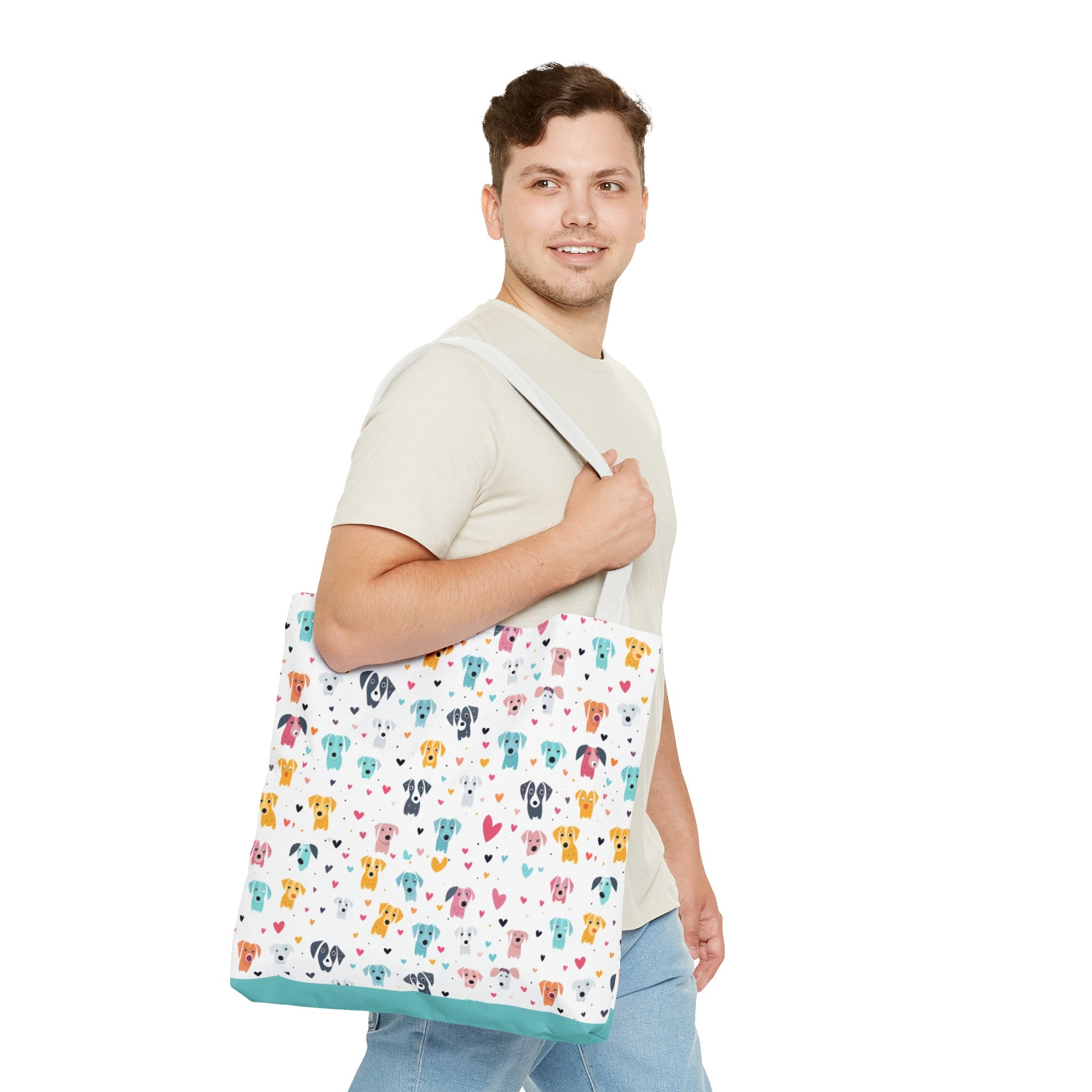 Hearts n' Pups Whimsical Dog Icon Themed Tote Bag - hearts-n-pups-whimsical-dog-icon-themed-tote-bag