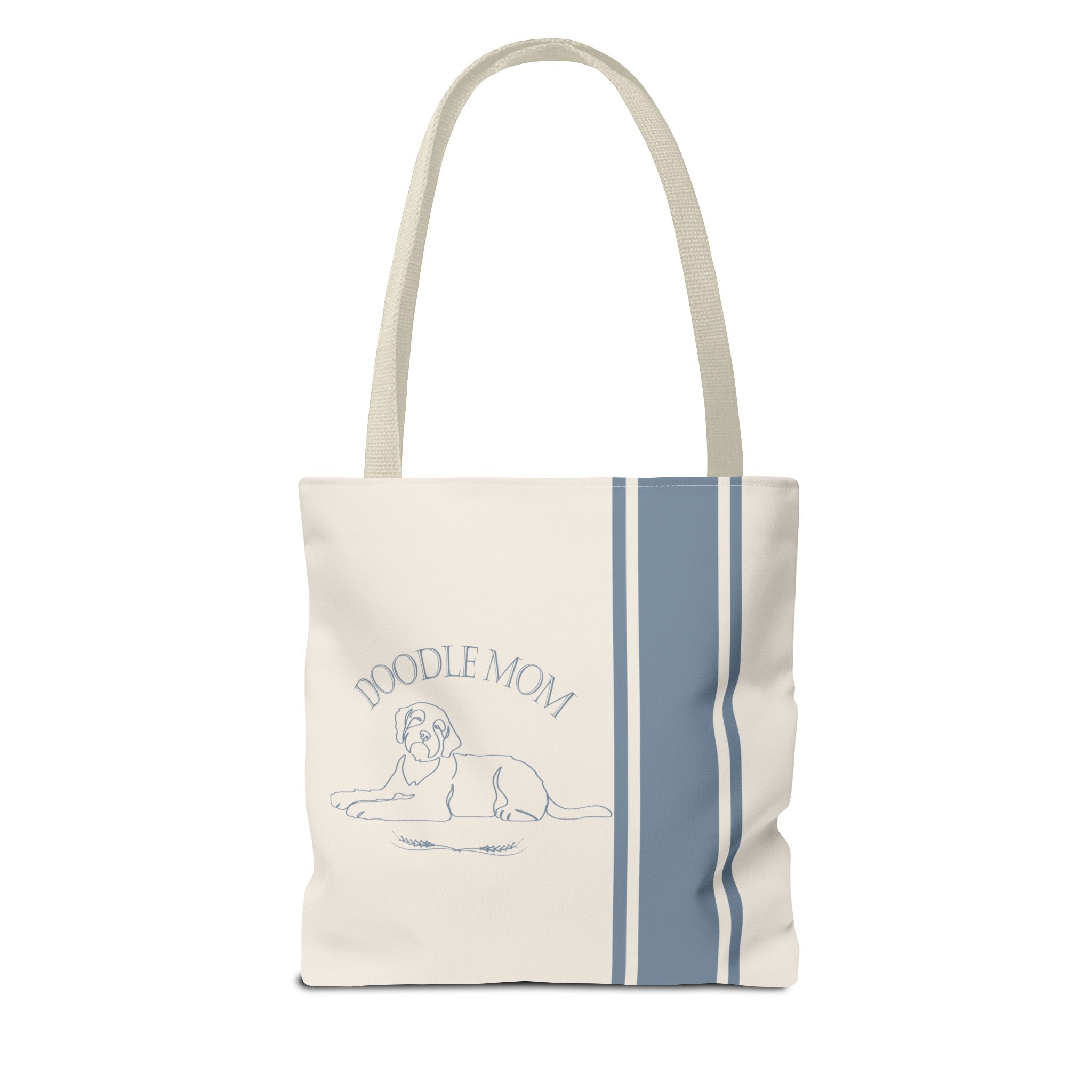 YOUR CHOICE OF BREED Dog Mom Line Art Farmhouse Stripe Design Tote - your-choice-of-breed-dog-mom-farmhouse-stripe-design-tote-bag