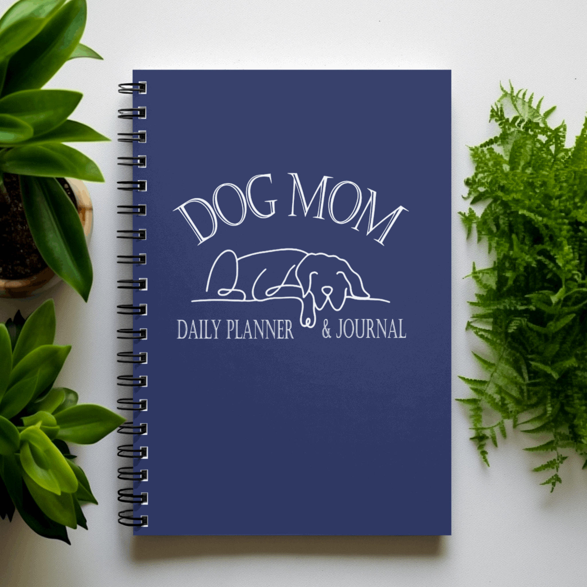 Customizable Dog Mom Line Art Design Undated 6 Month Spiral Bound Daily Planner - customizable-dog-mom-line-art-design-undated-6-month-spiral-bound-daily-planner