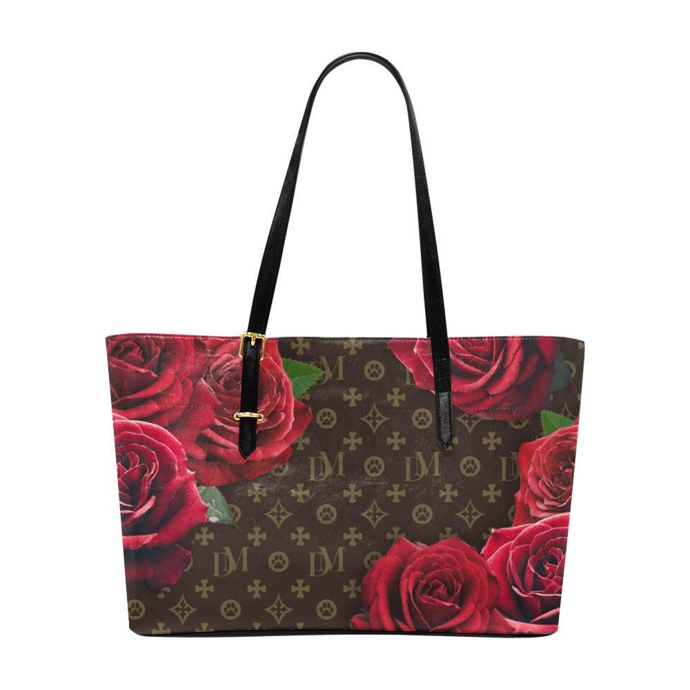 Dog Mom "DM" Motif Red Rose Smooth Euro Zipper Tote - dog-mom-dm-red-euro-large-euramerican-tote-bag-model1656-big