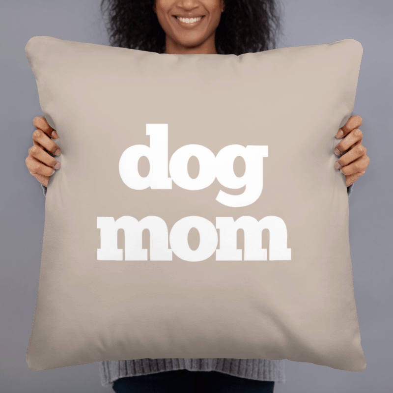 Dog Mom Neutral Tones Throw Pillow, Choose Fabric - dog-mom-neutrals-throw-pillow