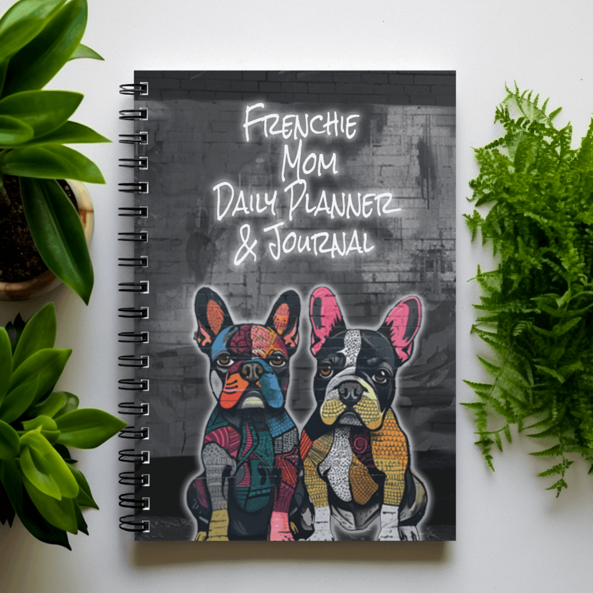 Customizable Frenchie Mom Graffiti Dog Art Design Undated Daily Planner - frenchie-mom-graffiti-dog-art-design-undated-6-month-daily-planner-copy