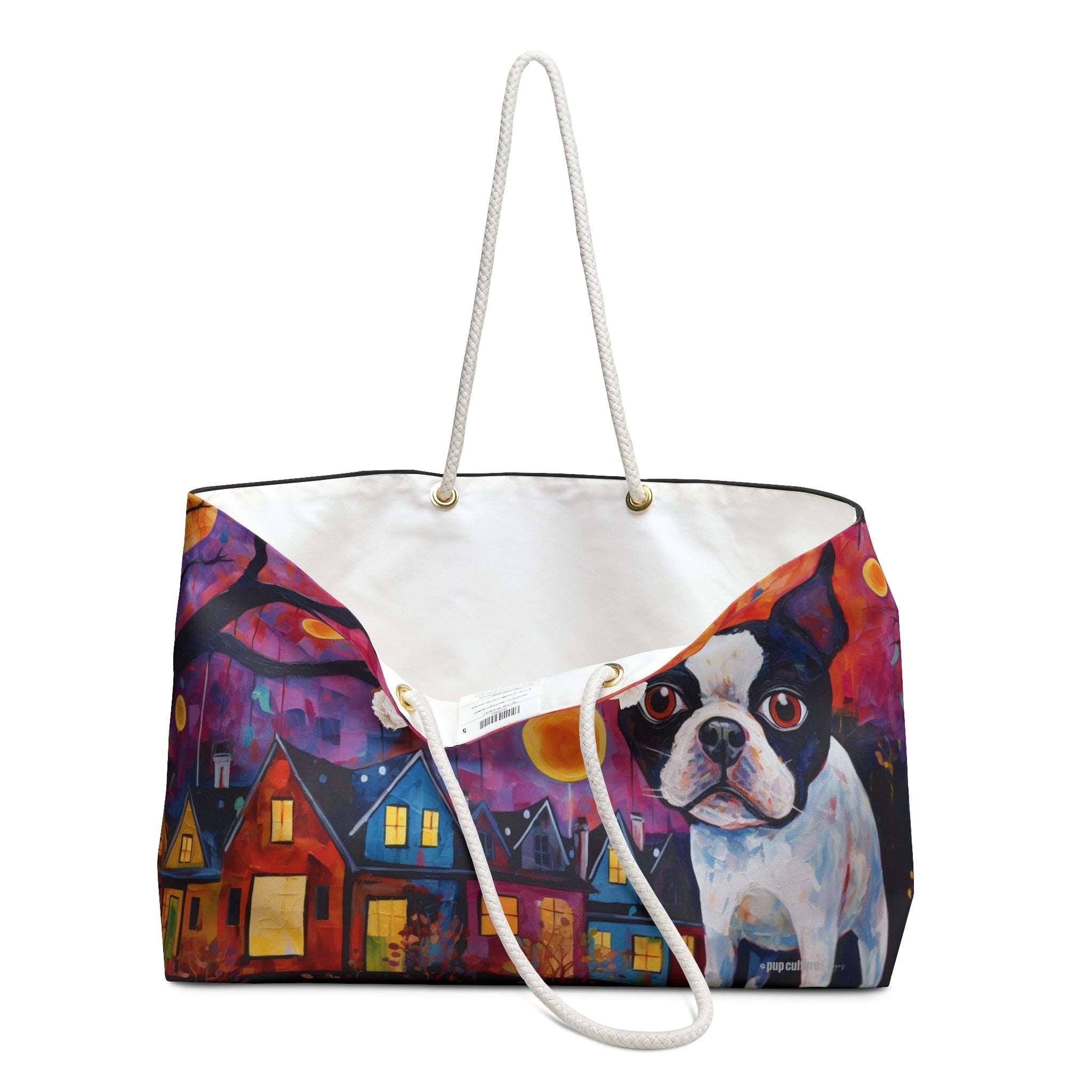 Artist-Inspired Boston Terrier Dog Art Large Market Tote Bag - artist-inspired-boston-terrier-dog-art-large-market-tote-bag