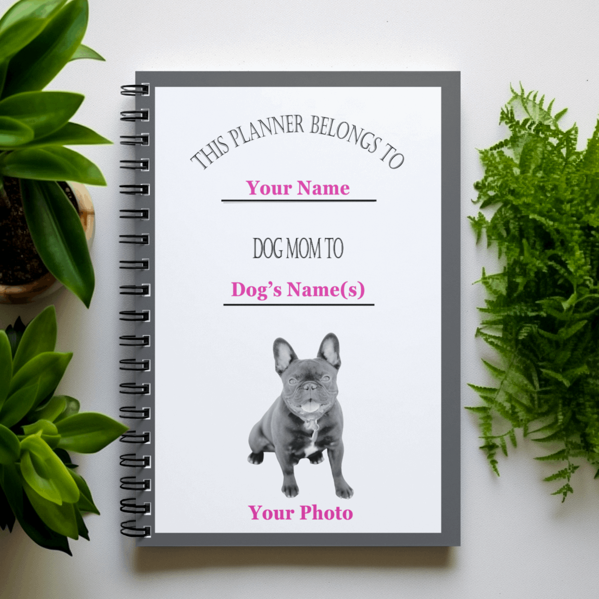 Customizable Dog Mom Line Art Design Undated 6 Month Spiral Bound Daily Planner - customizable-dog-mom-line-art-design-undated-6-month-spiral-bound-daily-planner