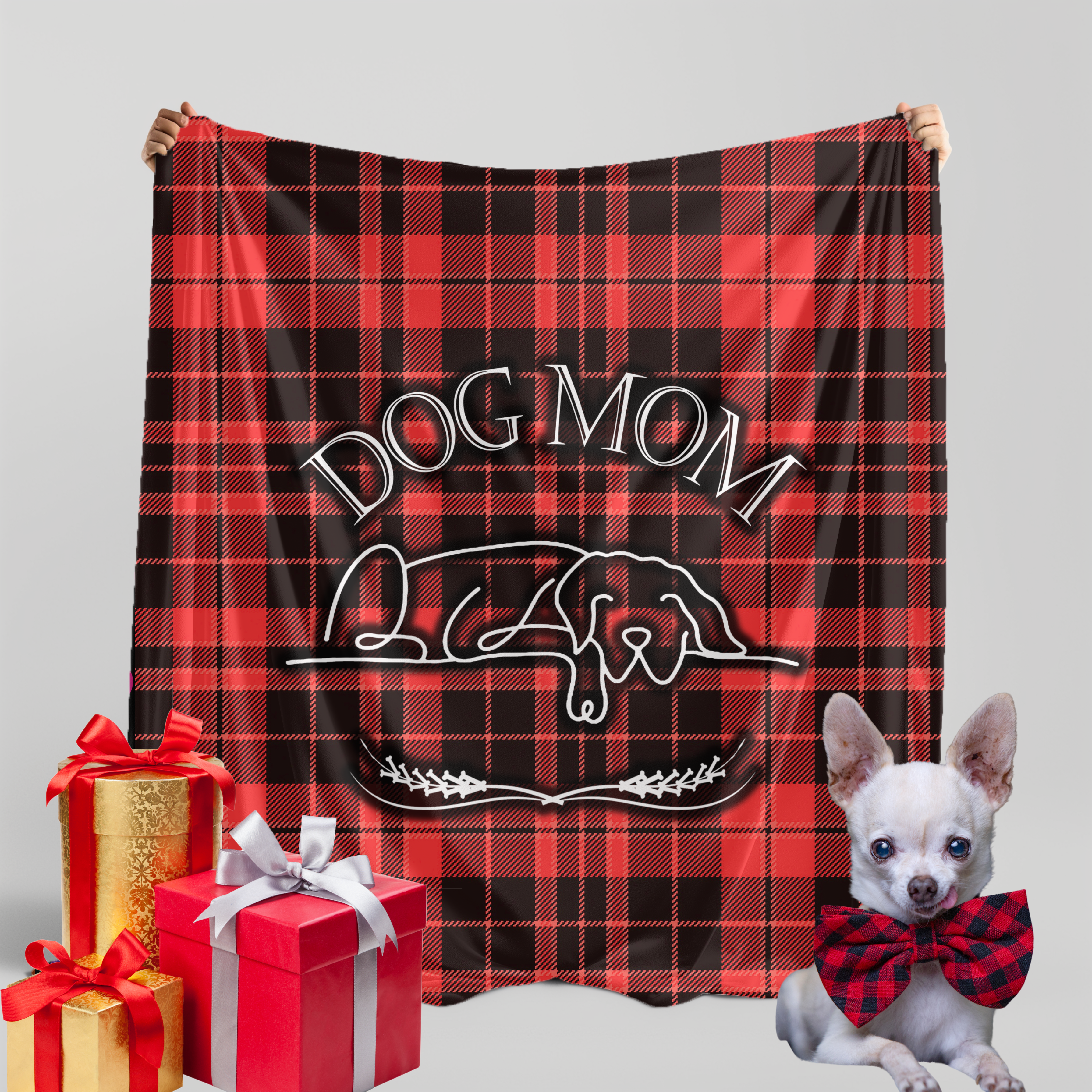 Dog Mom Red Checkered Plaid Pattern Cozy Winter Premium Sherpa Blanket - sherpa-fleece-blanket-cozy-farmhouse-plaid-red-black-dogmom-design