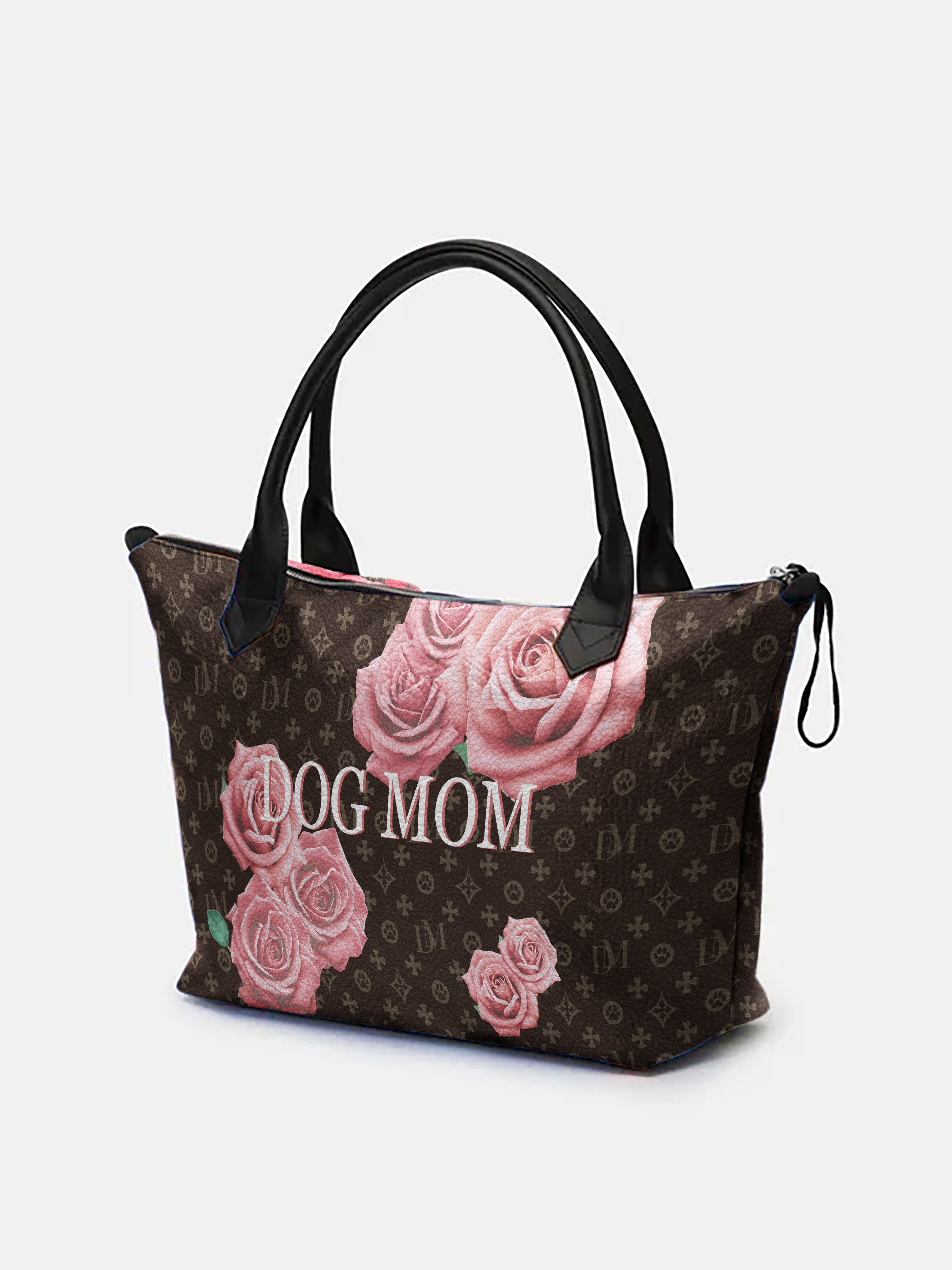 Premium Dog Mom Luxury Leather "ALEXIA" Pink Rose Zip Tote - premium-dog-mom-luxury-leather-zip-tote
