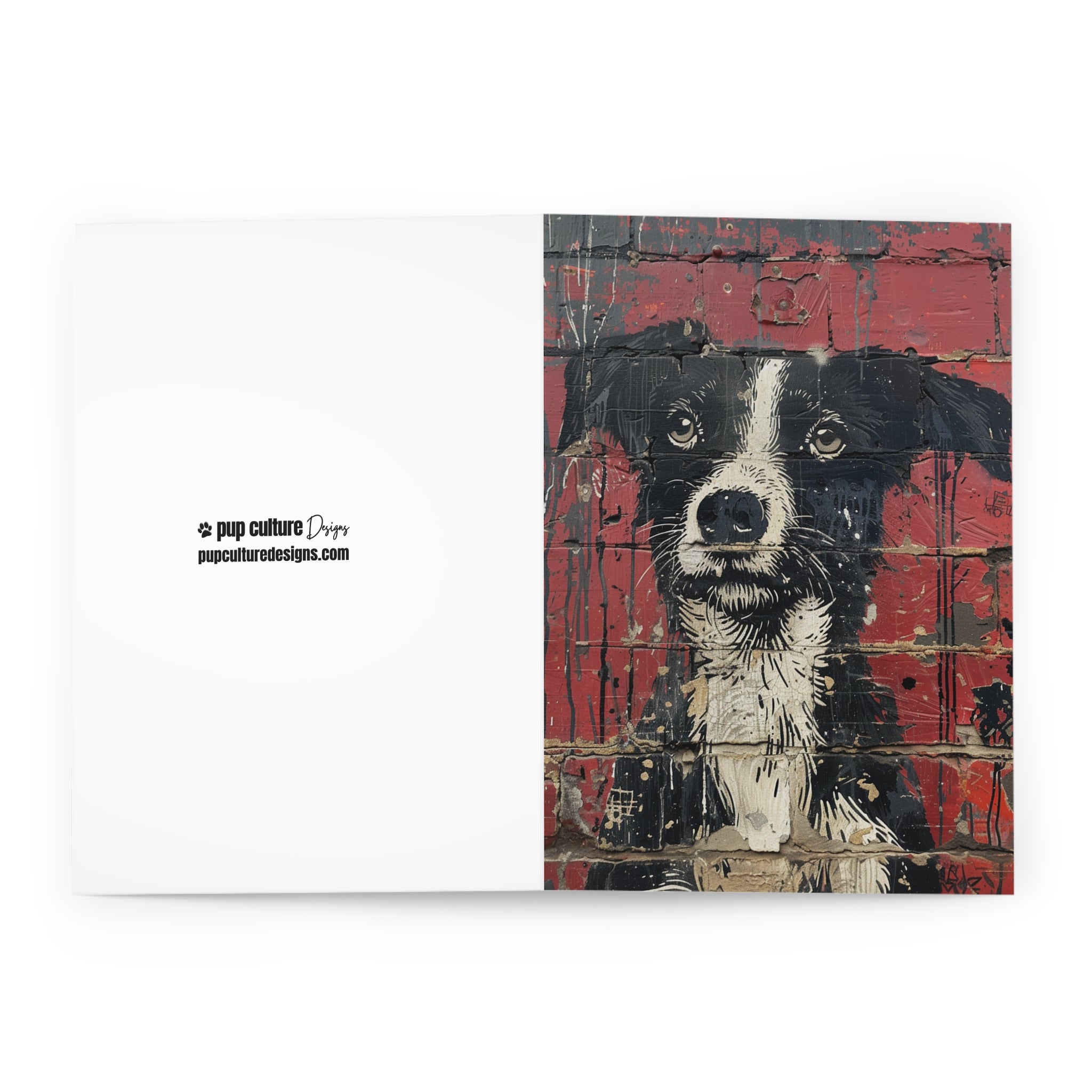 Street Artist-Inspired Red Brick Wall Dog Art Greeting Card 5-Pak