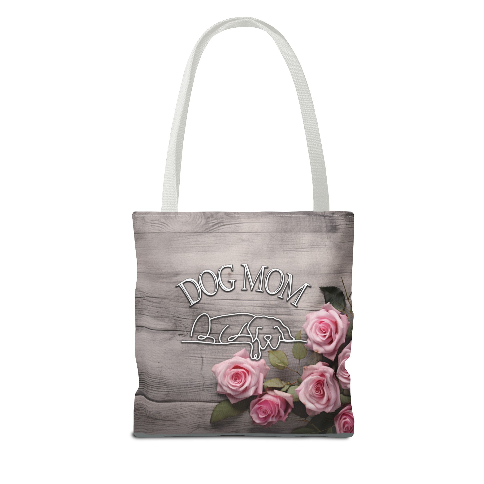 Rustic Pink Rose Dog Mom Farmhouse Tote Bag - farmhouse-dogmom-tote-bag-rustic-pink-rose