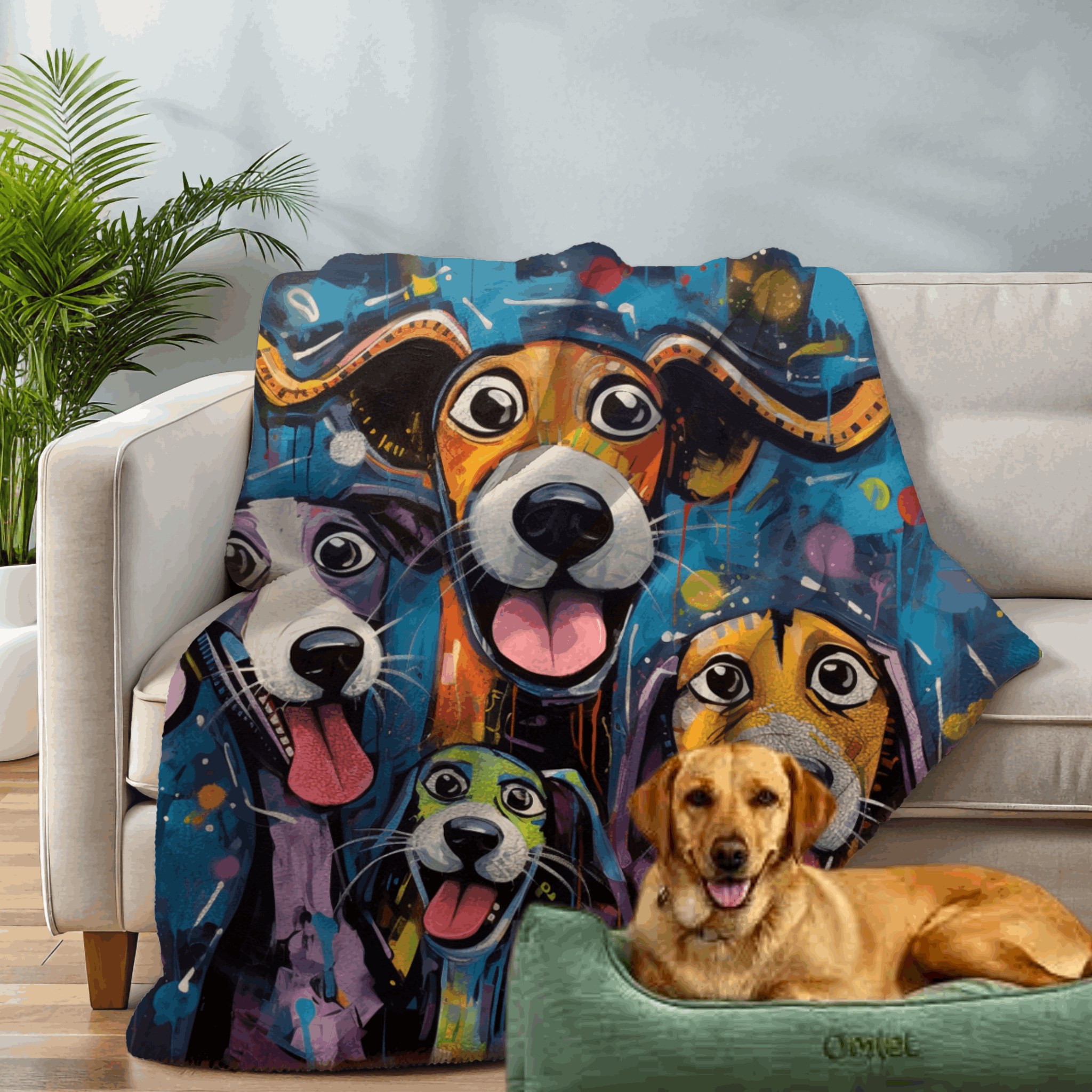 Dinner Time! Dog Art Original Design Premium Sherpa Blanket - dog-art-original-design-sherpa-blanket-happy-dogs