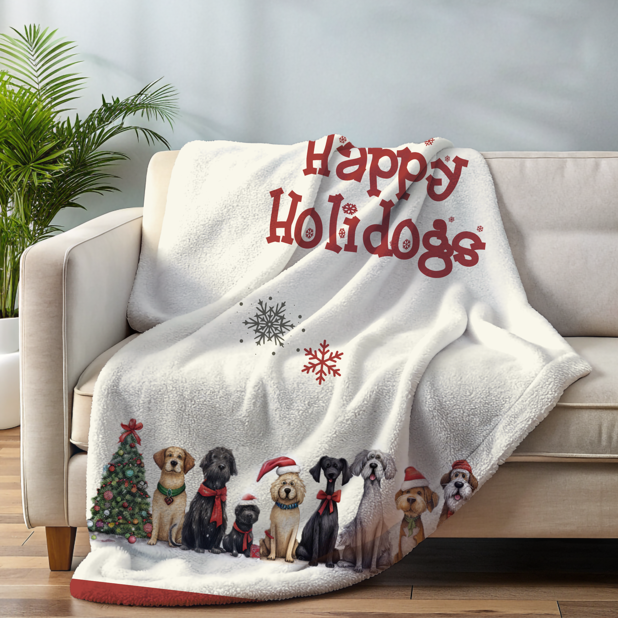 Happy Holidogs Whimsical Pups & Vintage Red and Green Dog Art Sherpa Blanket - happy-holidogs-whimsical-pups-vintage-red-and-green-accents-sherpa-blanket