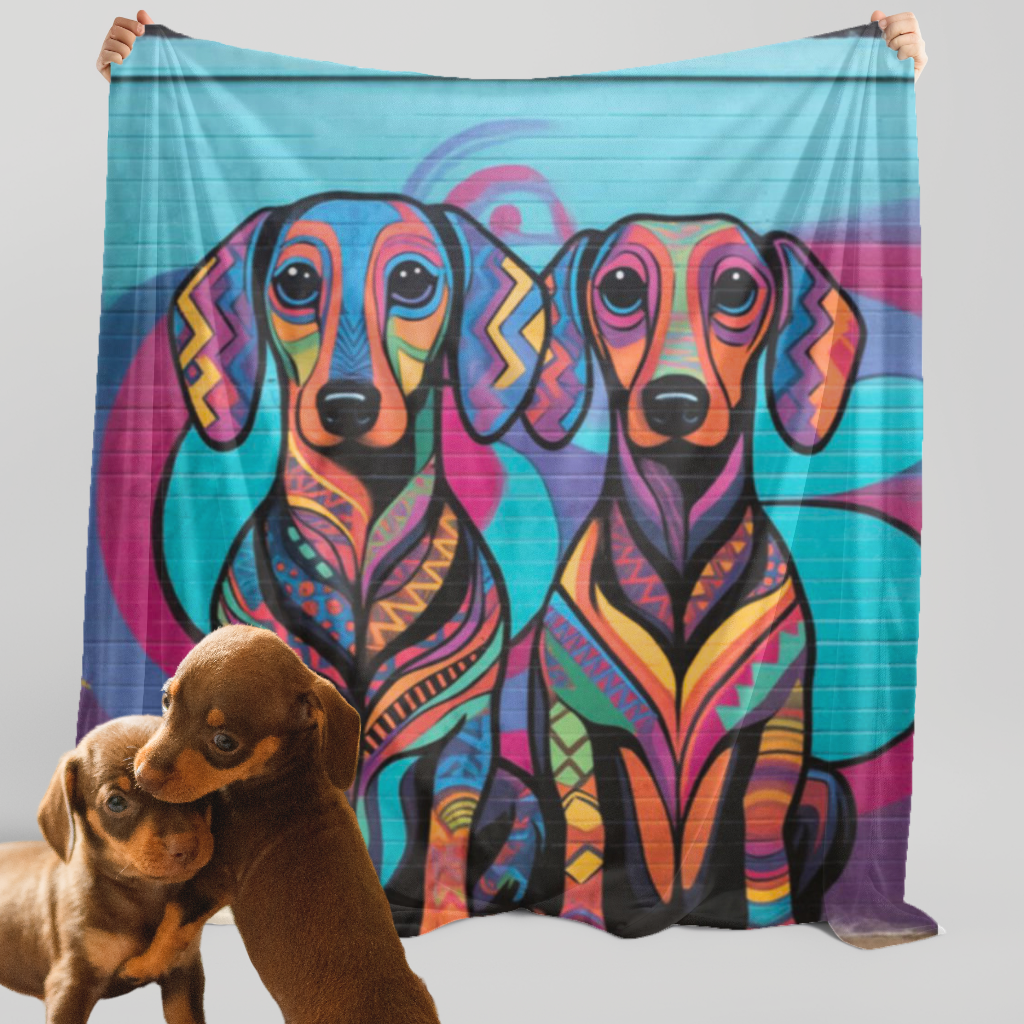 Dachshund Lover Original Art Premium Sherpa Blanket - dachshund-lover-artist-inspired-original-dog-art-blanket