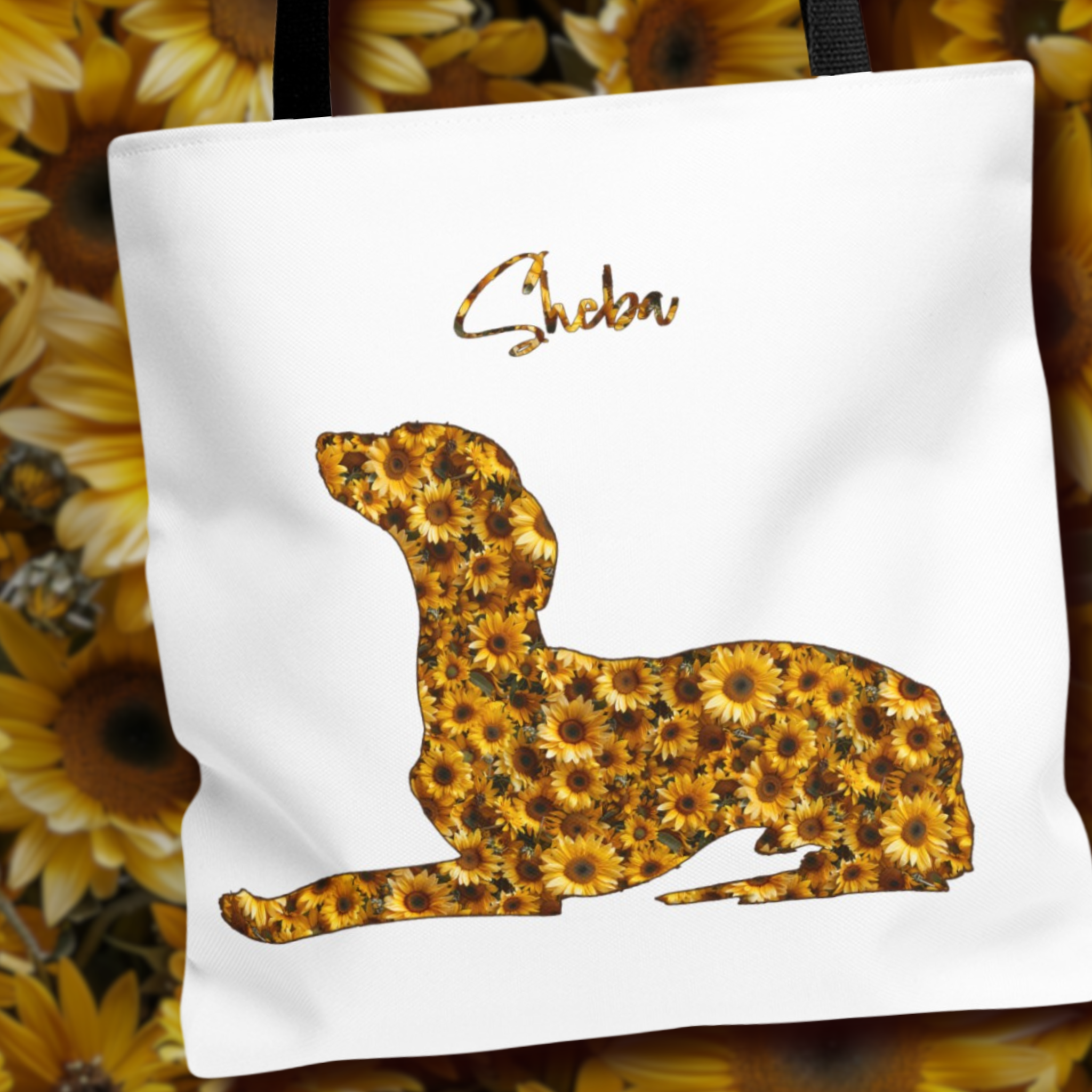 Personalized Sunflower Dog Silhouette Flower Art Tote Bag - Upload Your Photo - personalized-sunflower-dog-silhouette-flower-art-tote-bag-upload-your-photo