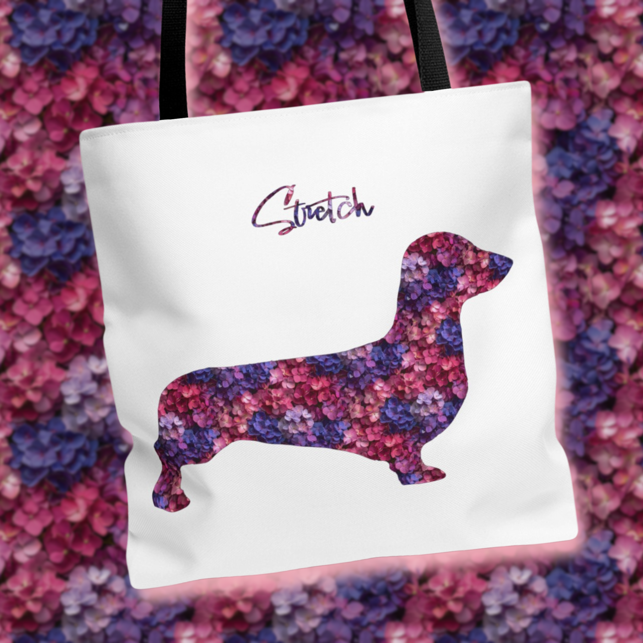 Personalized Hydrangea Dog Silhouette Flower Art Tote Bag - Upload Your Photo - personalized-hydrangea-dog-silhouette-flower-art-tote