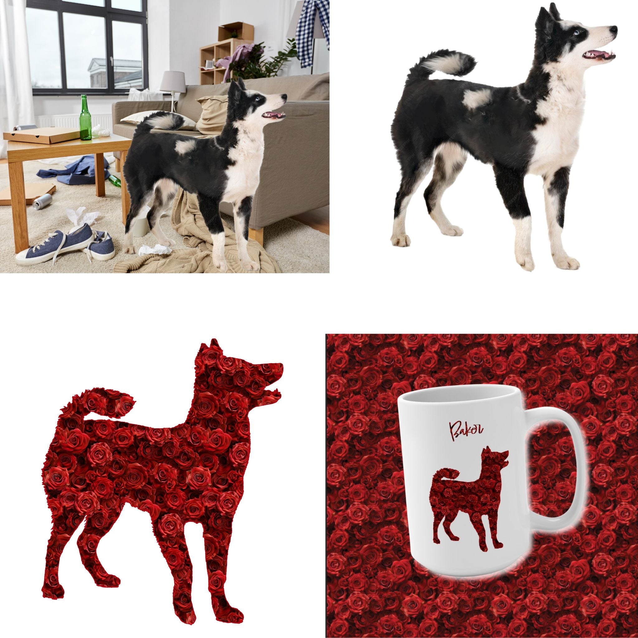 Personalized Red Rose Dog Silhouette Flower Art Weekender Market Tote - personalized-red-rose-dog-silhouette-flower-art-weekender