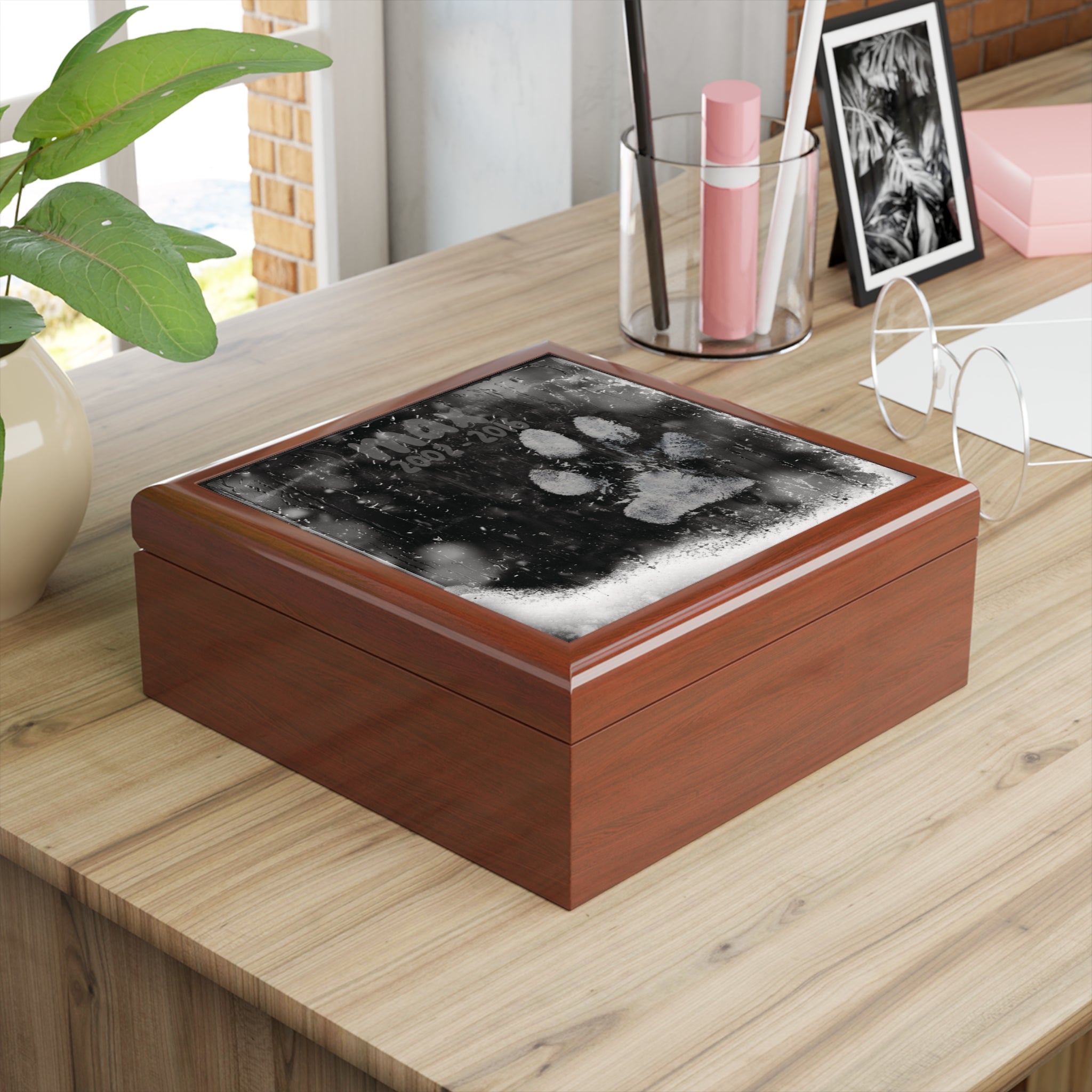 Your Dog's Snowy Paw Print Rainbow Bridge Memorial Keepsake Box - rainbow-bridge-window-print-pet-memento-box