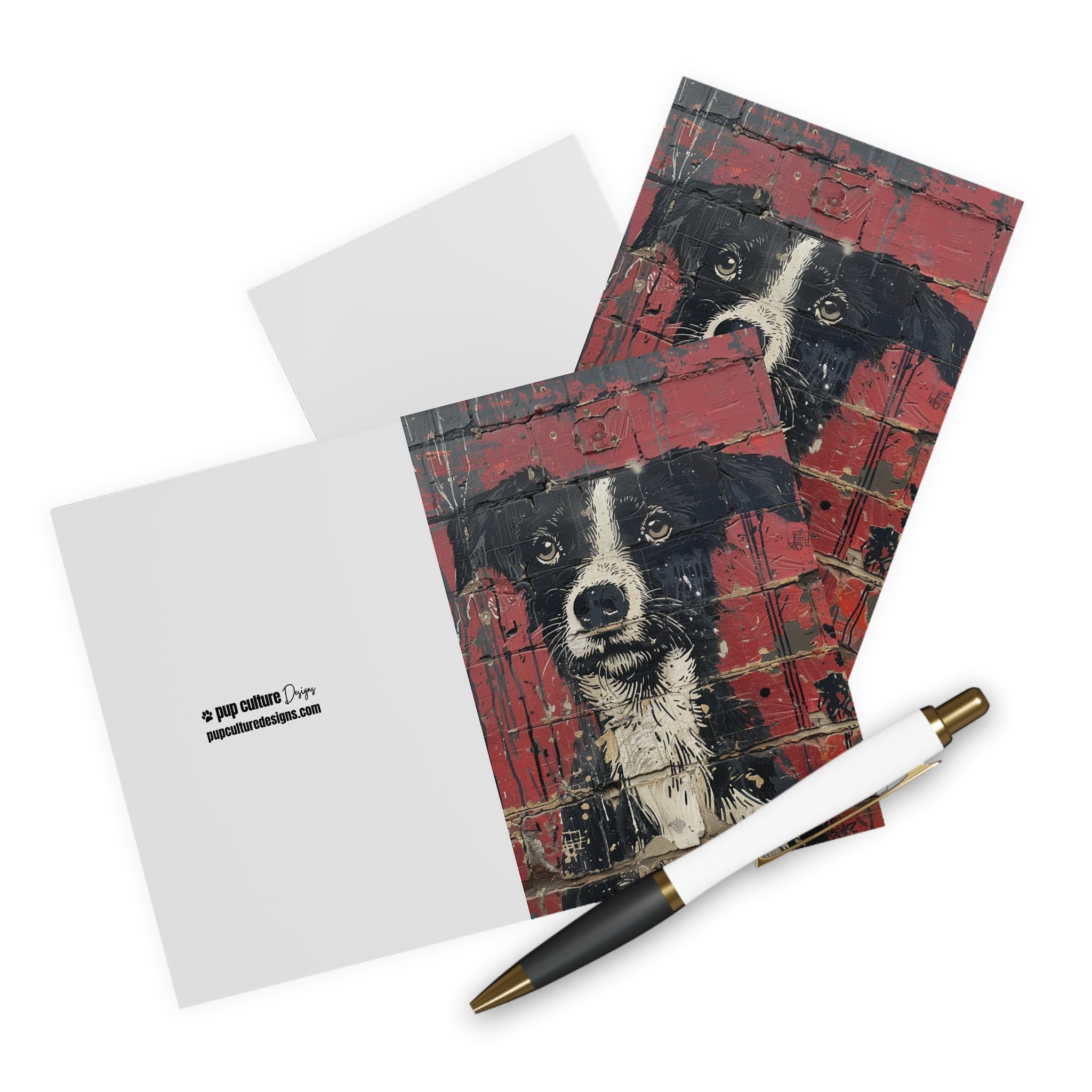 Street Artist-Inspired Red Brick Wall Dog Art Greeting Card 5-Pak