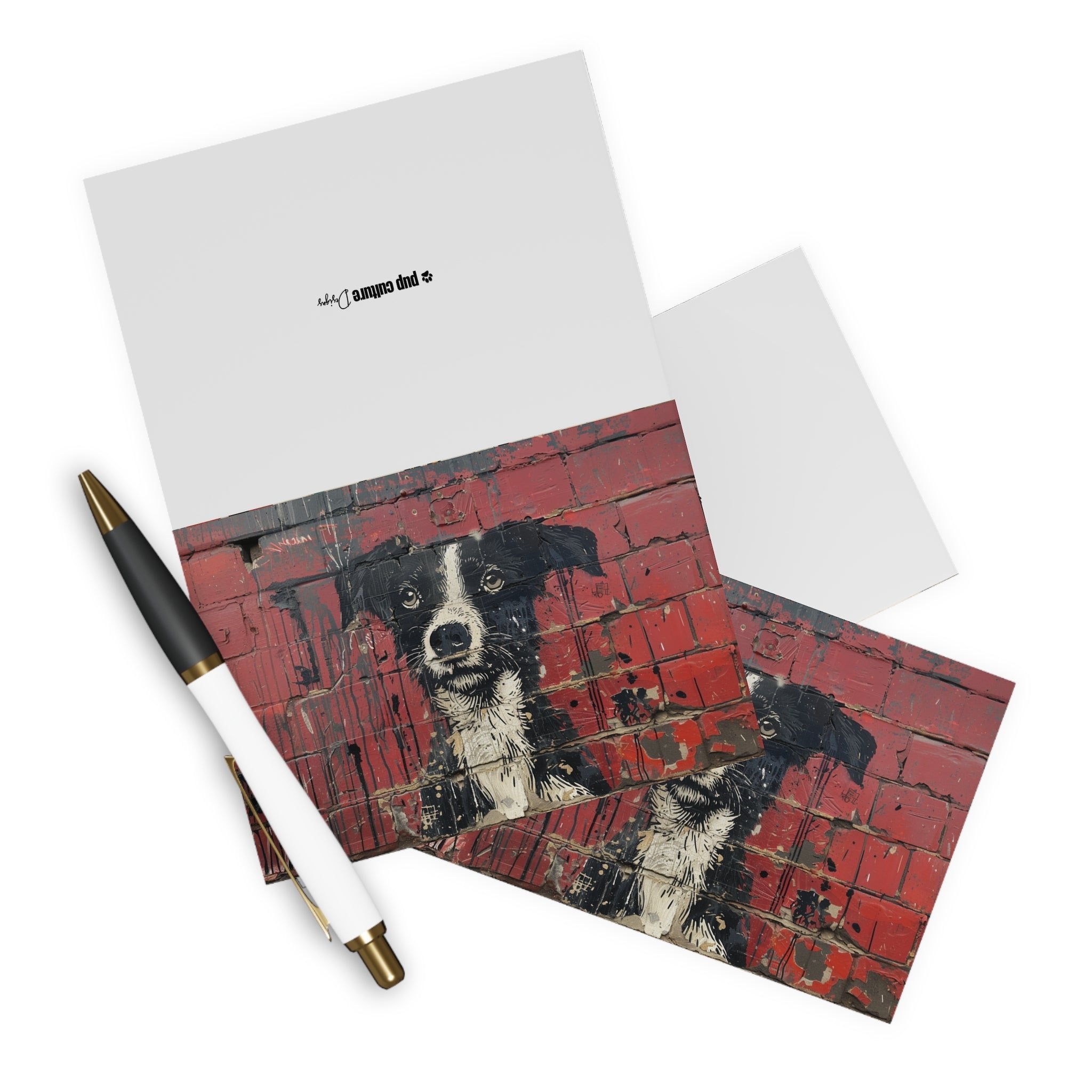 Street Artist-Inspired Red Brick Wall Dog Art Greeting Card 5-Pak