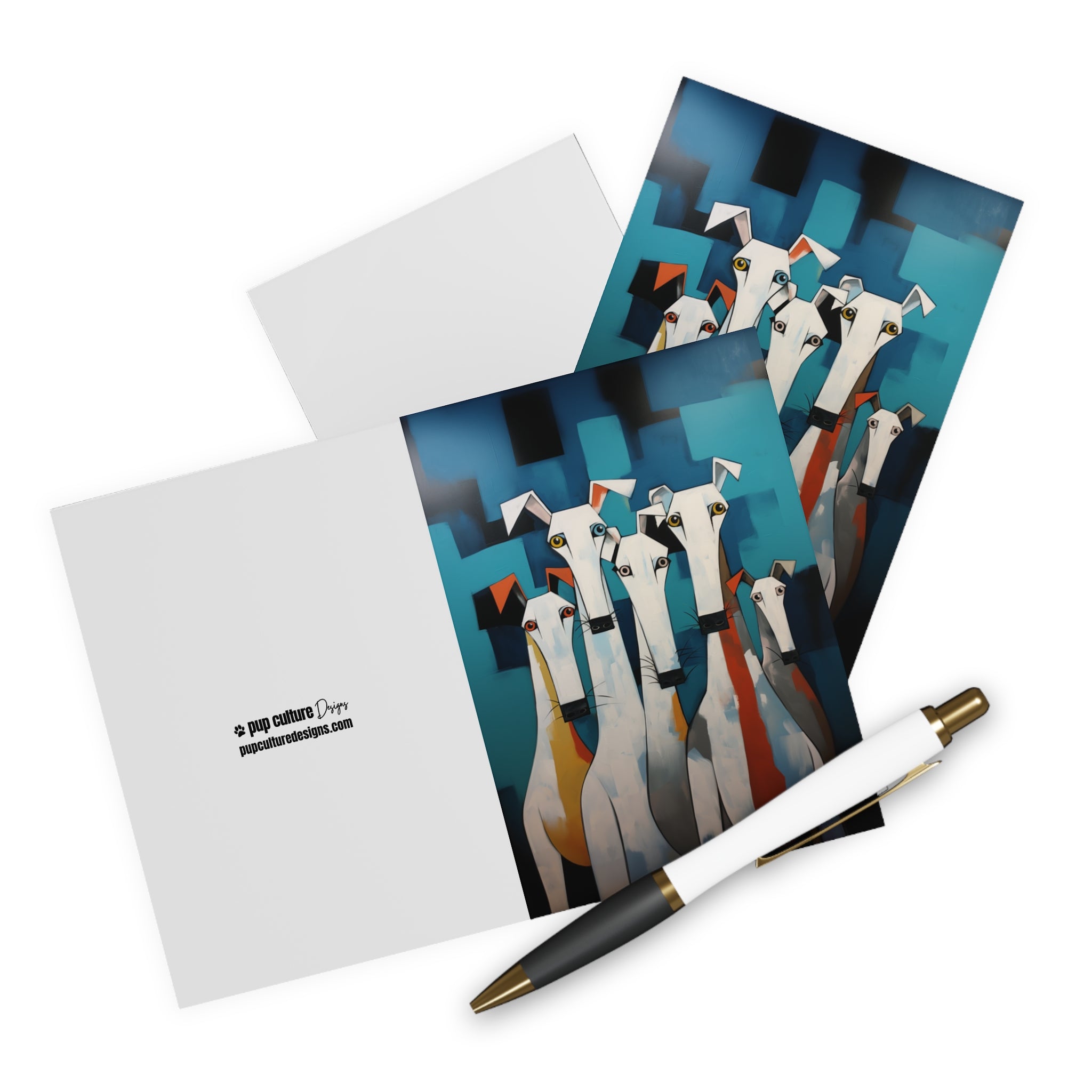 Elegant Artist-Inspired White Dog Art Greeting Card 5-Pak