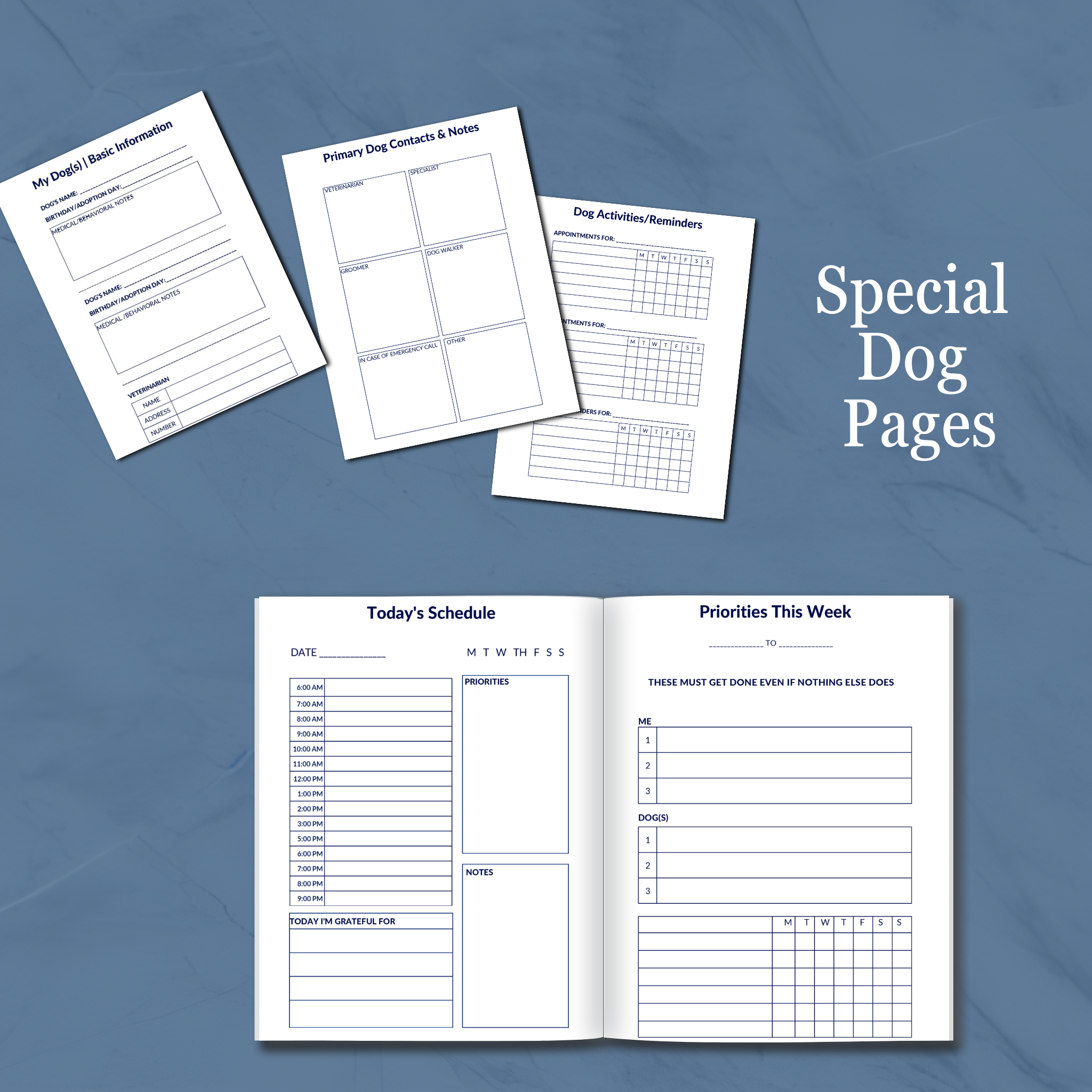 Full Color Elegant White Dog Art Dog Mom 6 Mo Daily Planner | Special Dog Pages