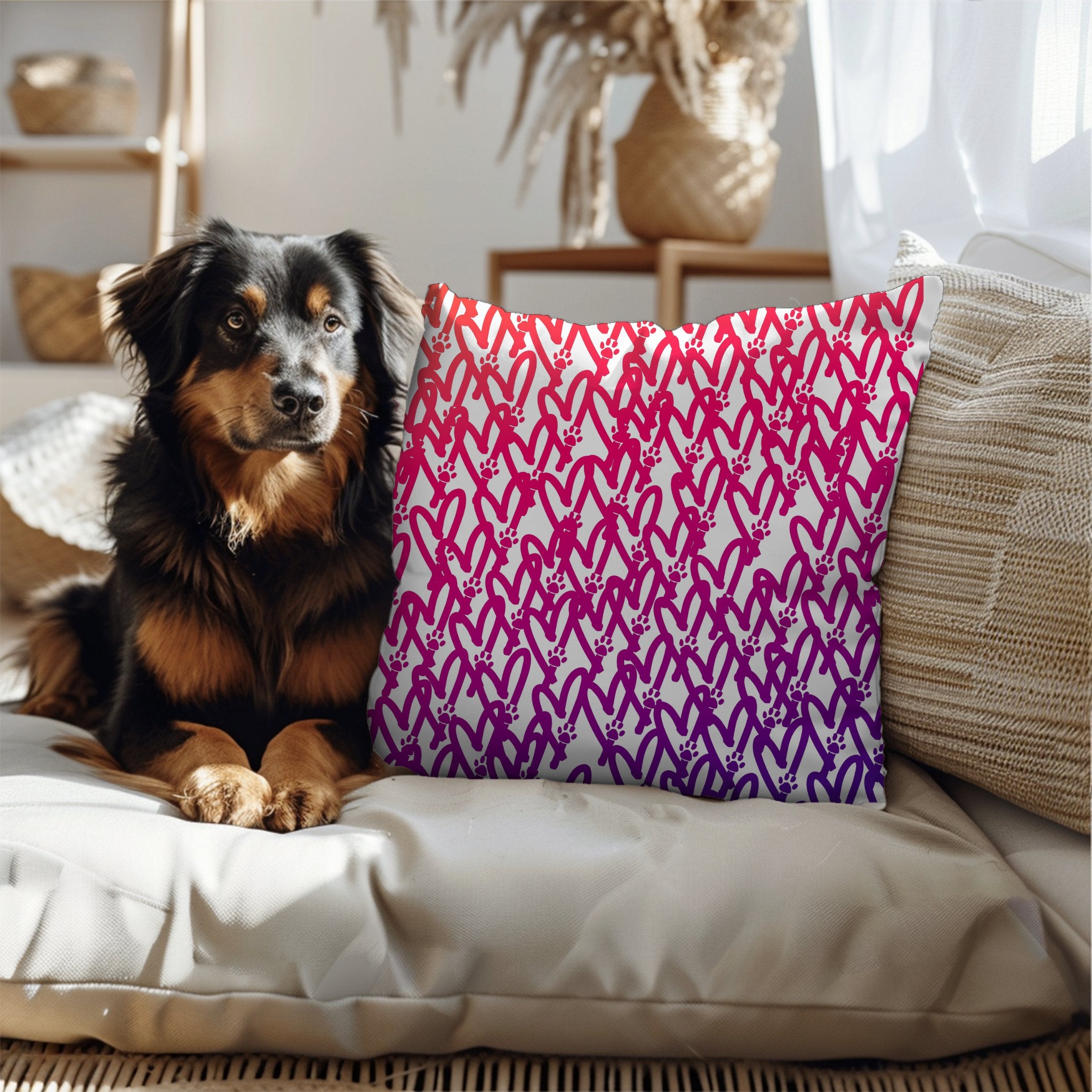 Dog Lover Heart and Pawprint Ombre Cotton Twill Pillow - dog-lover-heart-pawprint-ombre-cotton-twill-pillow