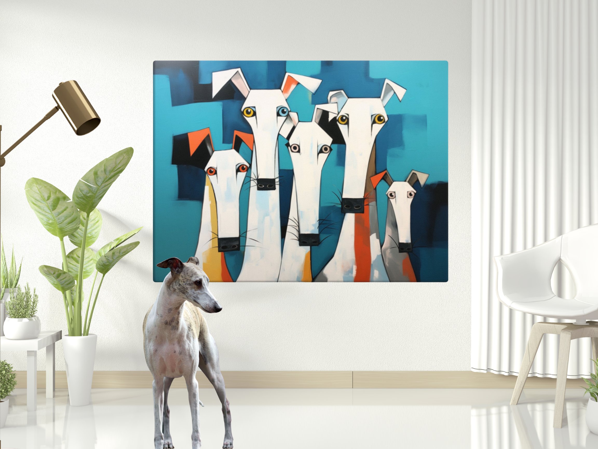 Elegant Modern Original White Dog Art - Greyhound - Whippet Unframed Canvas Print - white-dog-unframed-canvas