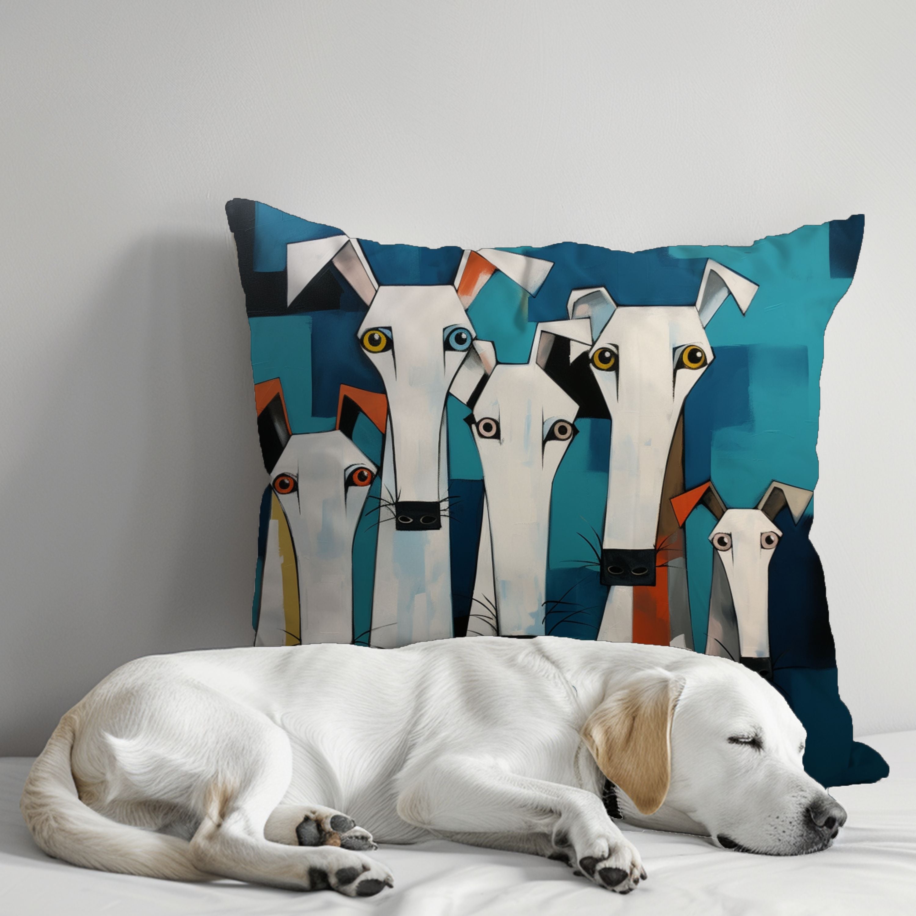 Original Elegant White Dog Art Design Throw Pillow, Choose Fabric - white-dog-original-dog-art-throw-pillow