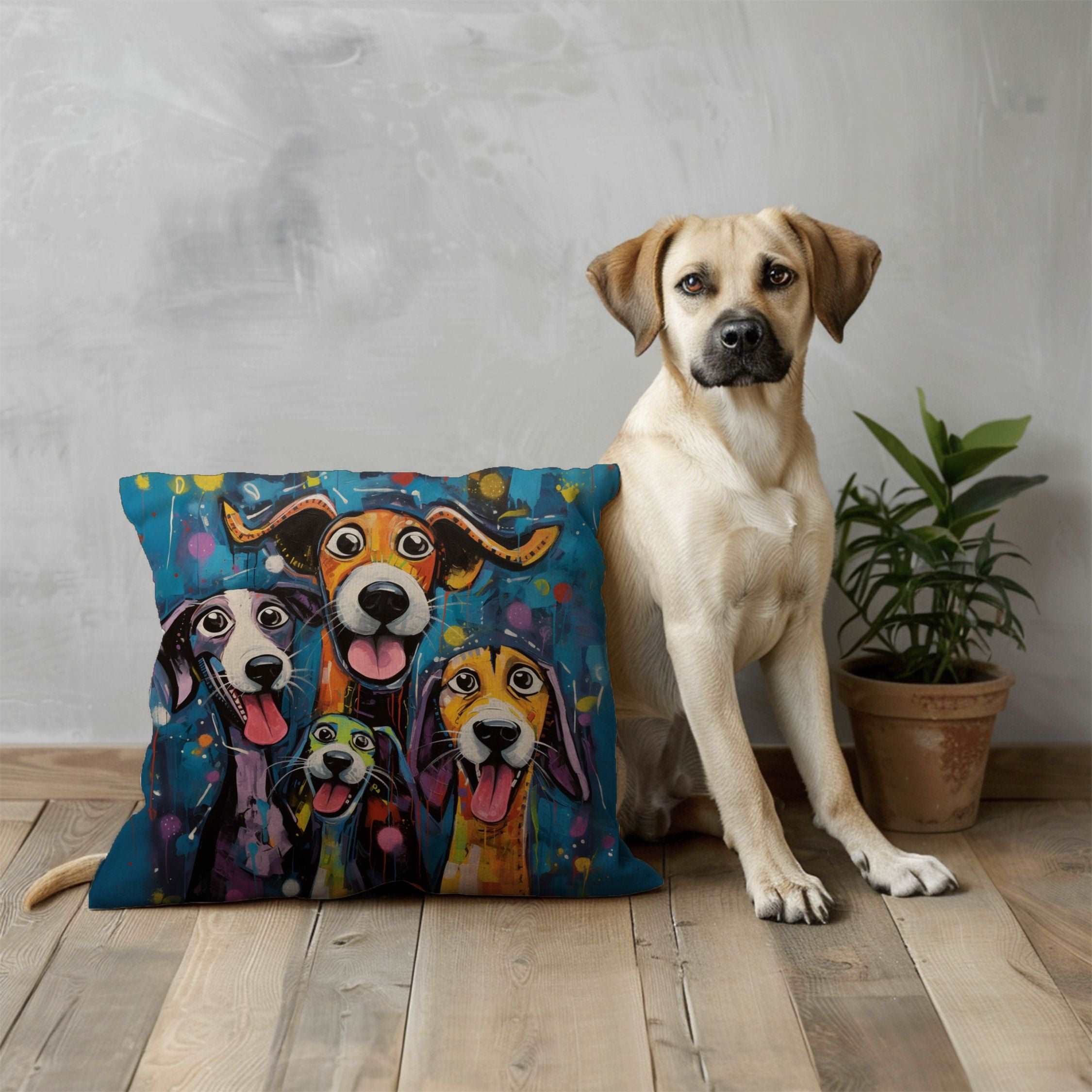 Dinner Time! Dog Art Original Design Throw Pillow - dinner-time-dog-art-original-design-premium-throw-pillow