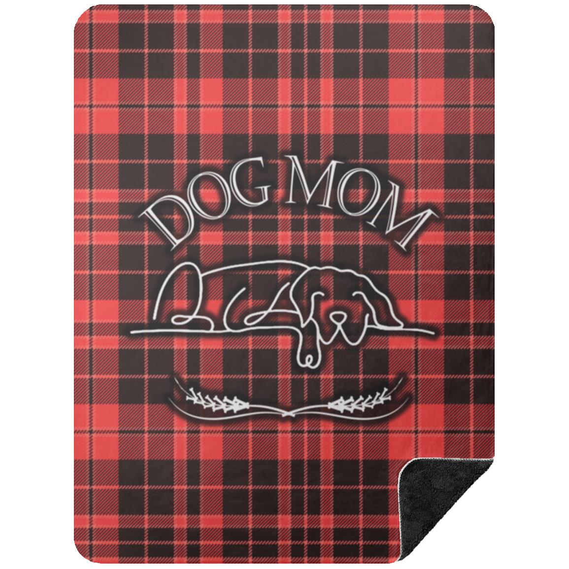 Dog Mom Red Checkered Plaid Pattern Cozy Winter Premium Sherpa Blanket - sherpa-fleece-blanket-cozy-farmhouse-plaid-red-black-dogmom-design