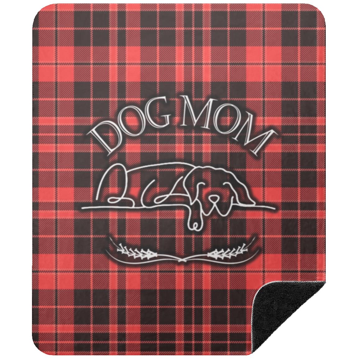 Dog Mom Red Checkered Plaid Pattern Cozy Winter Premium Sherpa Blanket - sherpa-fleece-blanket-cozy-farmhouse-plaid-red-black-dogmom-design