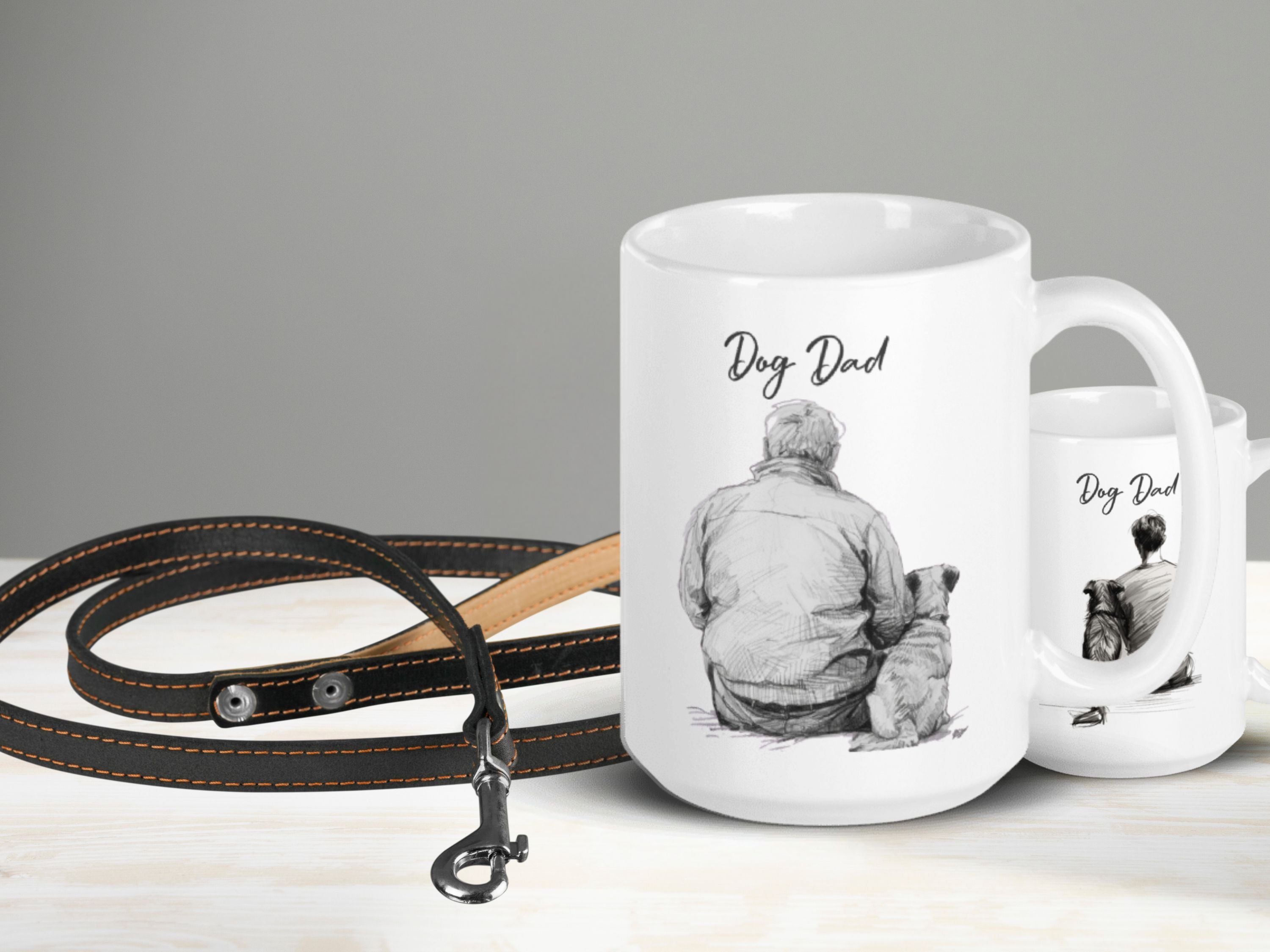 Man's Best Friend - Dog Dad and Dog - Black and White Pencil Sketch Mug