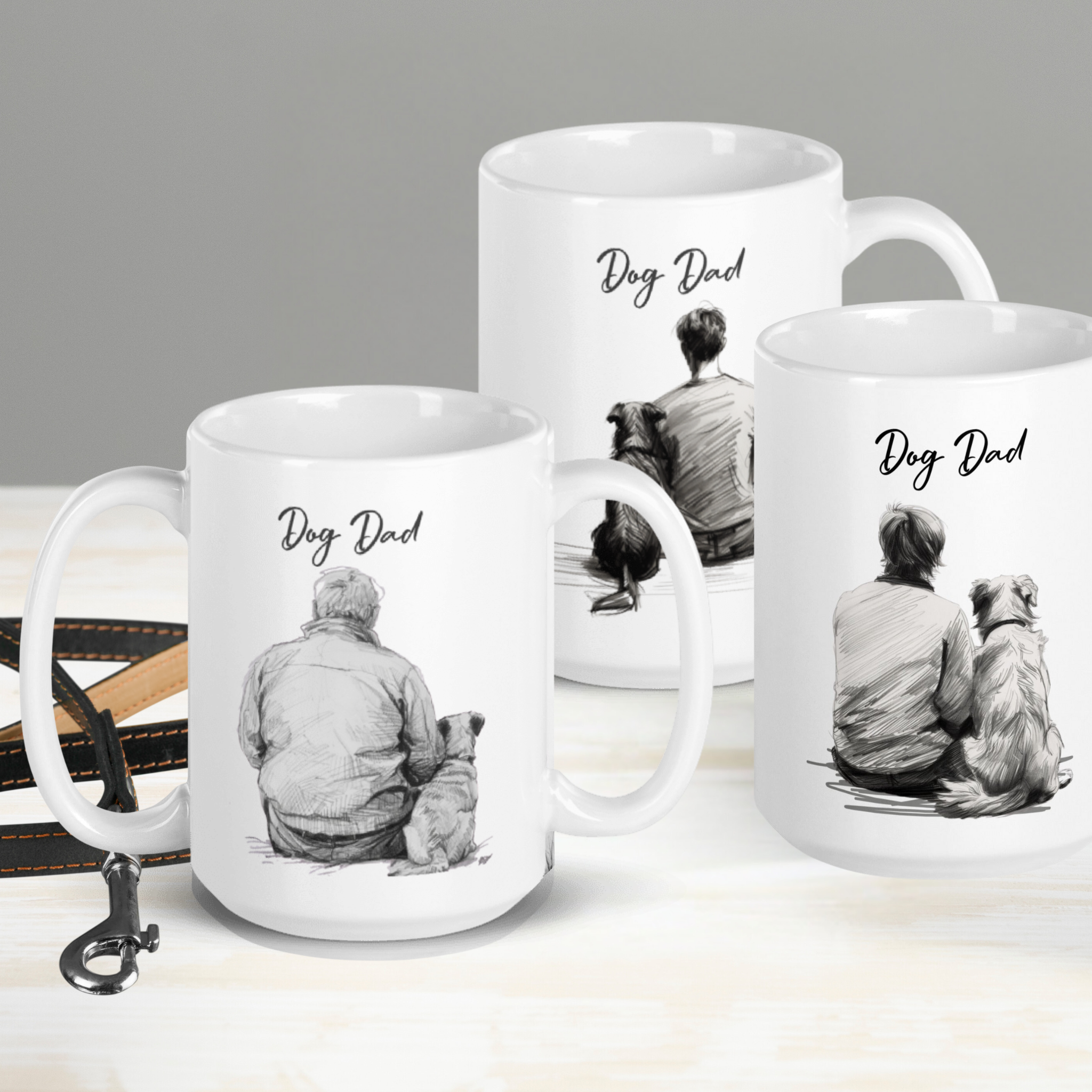 Man's Best Friend - Dog Dad and Dog - Black and White Pencil Sketch Mug - dog-dad-sketch-1