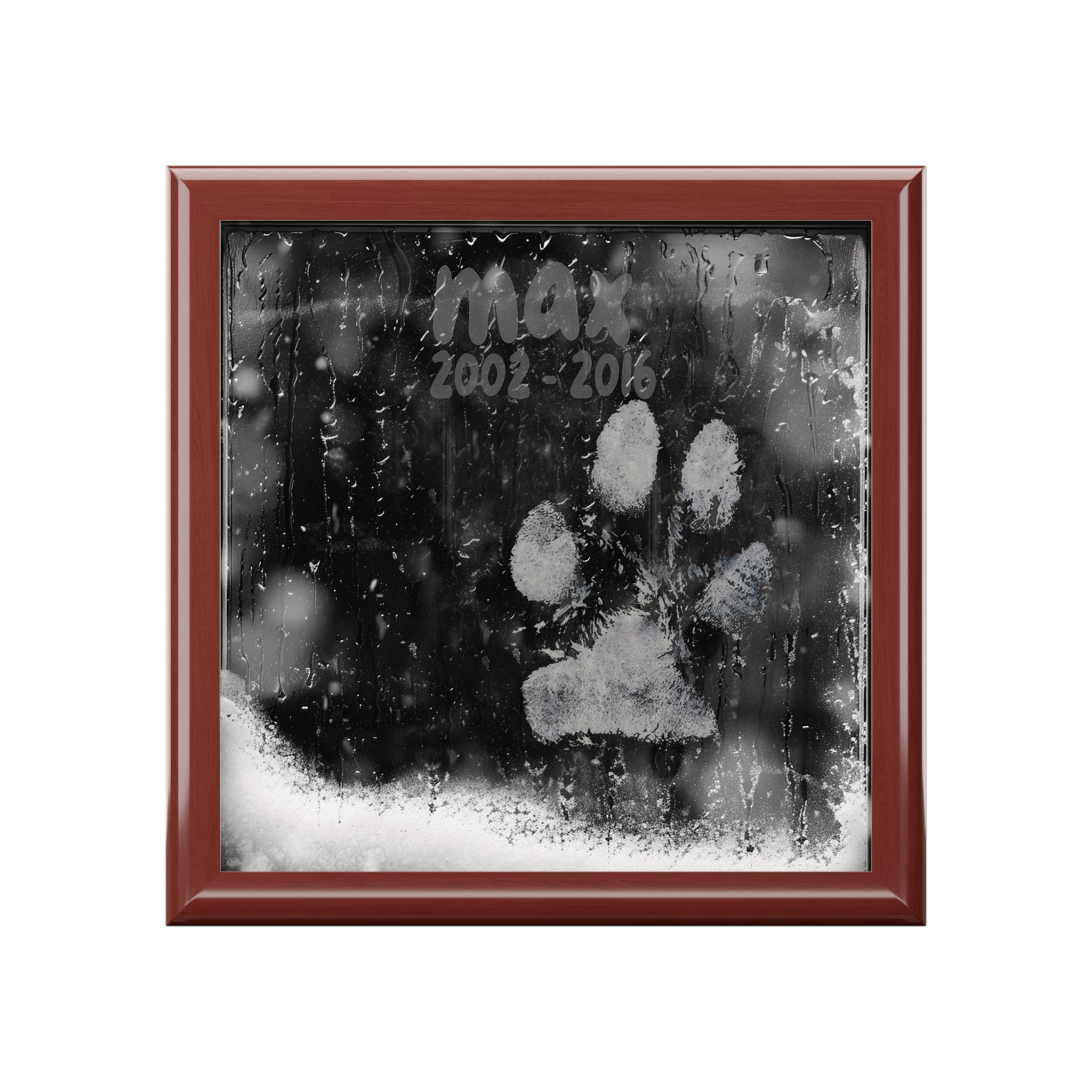 Your Dog's Snowy Paw Print Rainbow Bridge Memorial Keepsake Box - rainbow-bridge-window-print-pet-memento-box